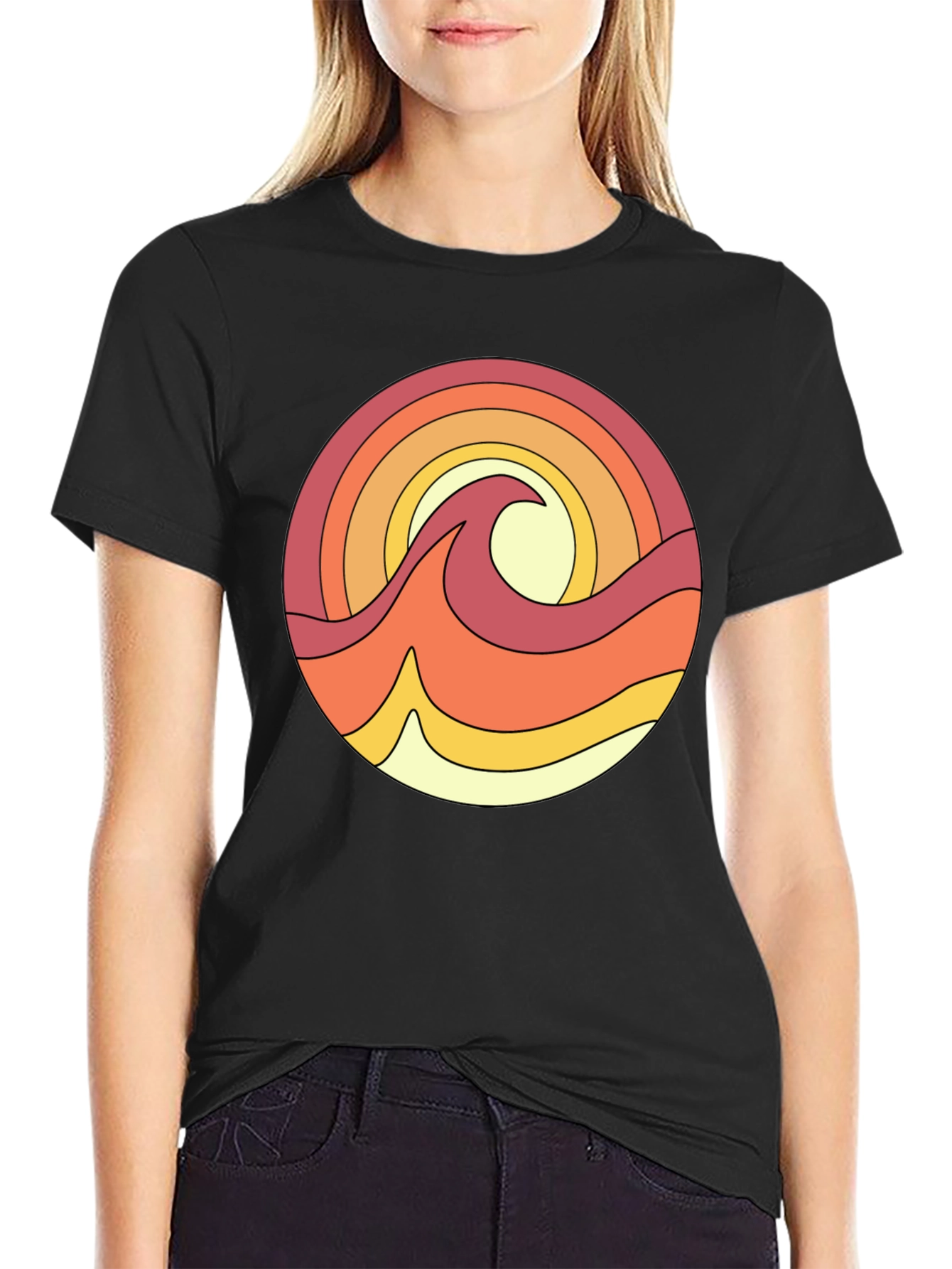 Retro Wave Graphic Tee - Black Cotton T-Shirt