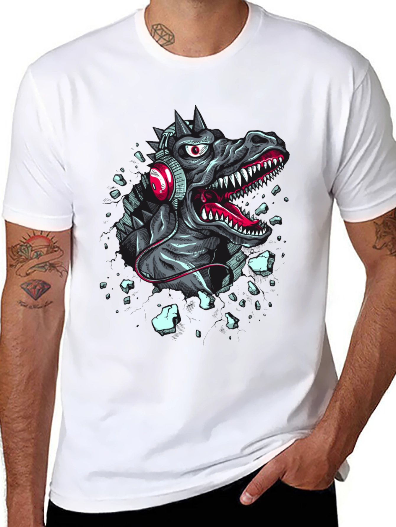 Dinosaur Headphones Graphic T-Shirt