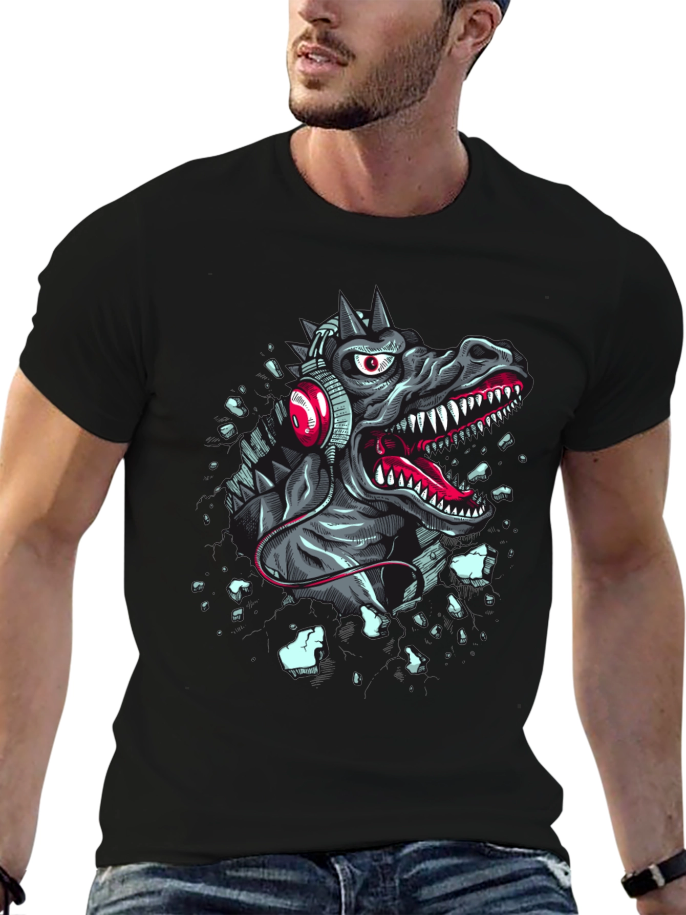 Dinosaur Headphones Graphic T-Shirt
