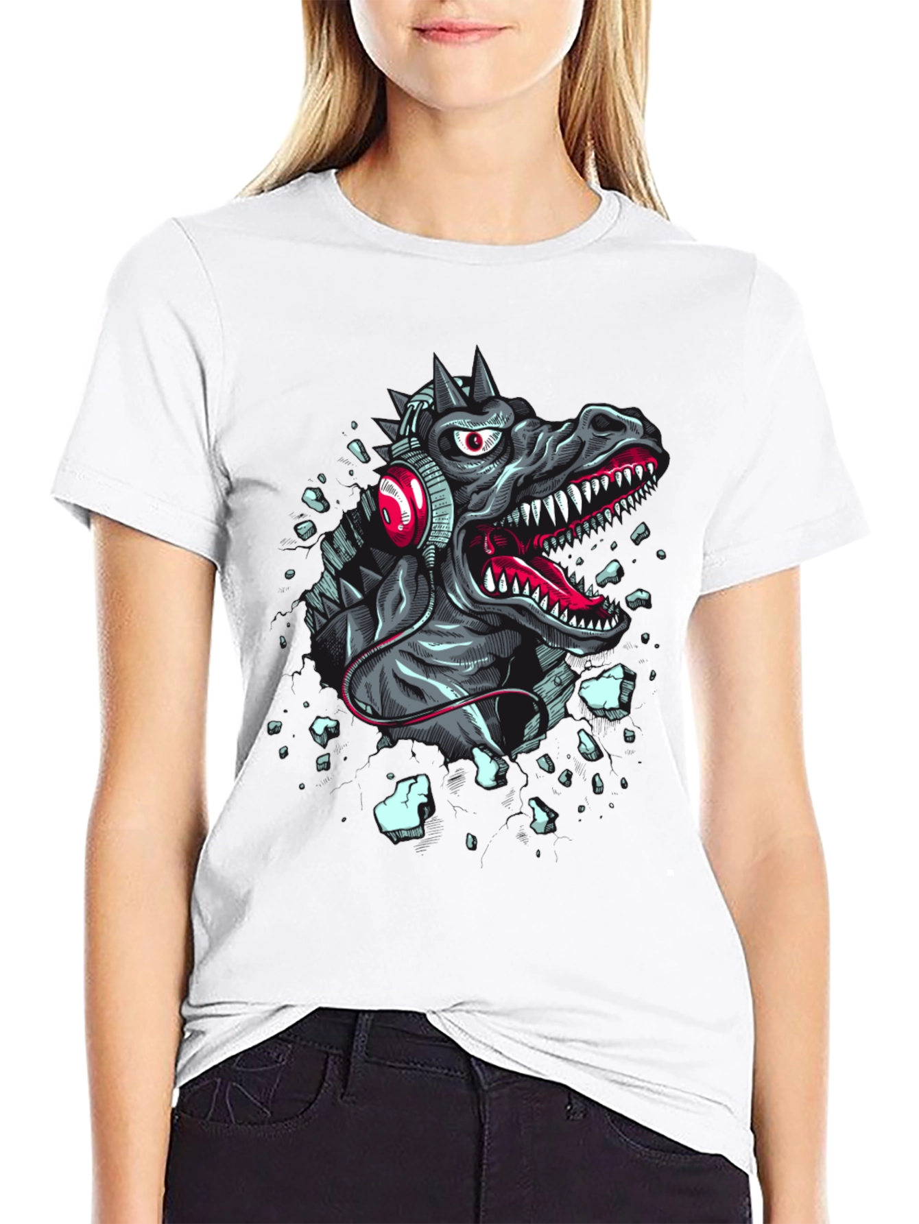 Dinosaur Headphones Graphic T-Shirt