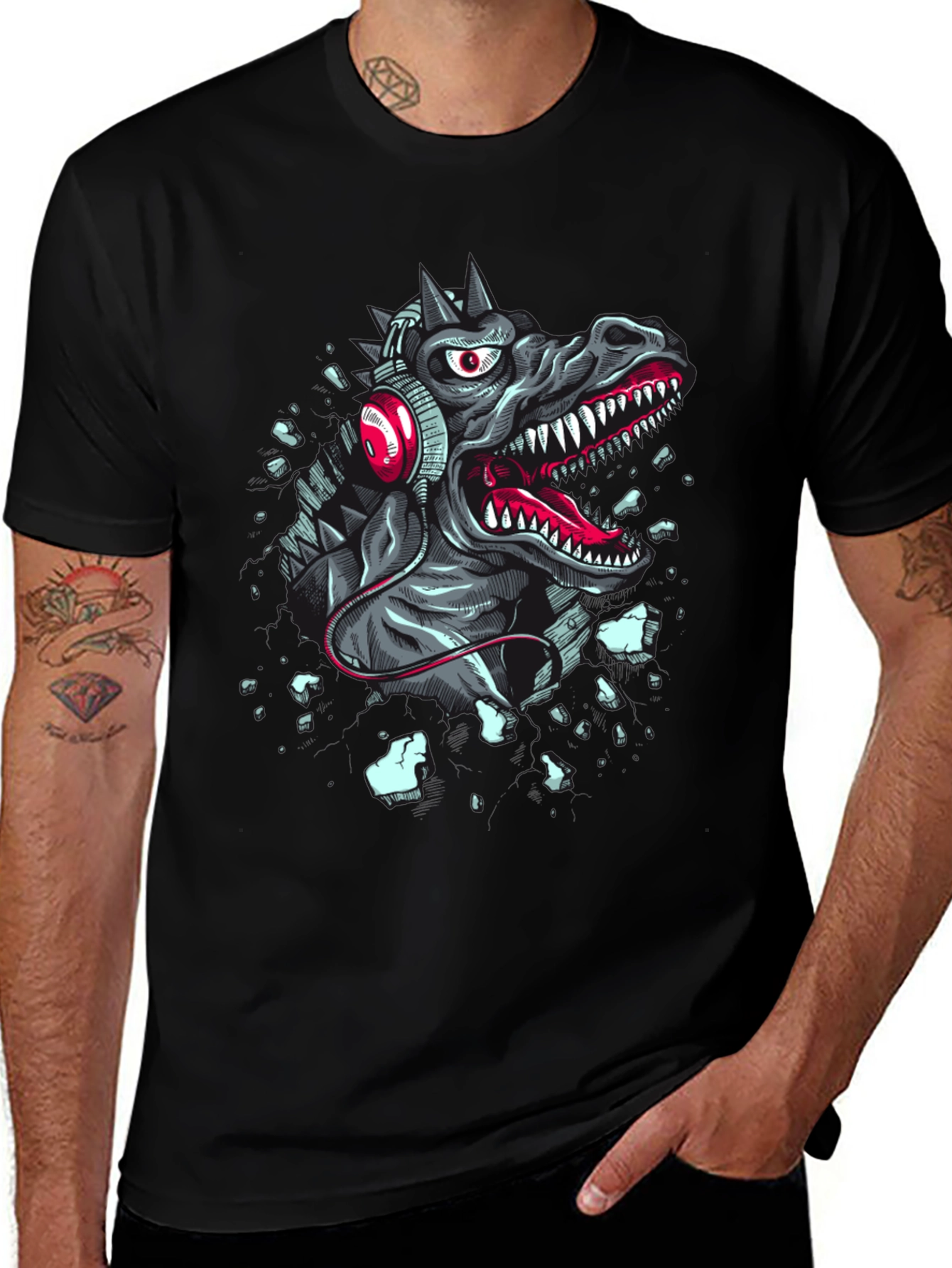 Dinosaur Headphones Graphic T-Shirt