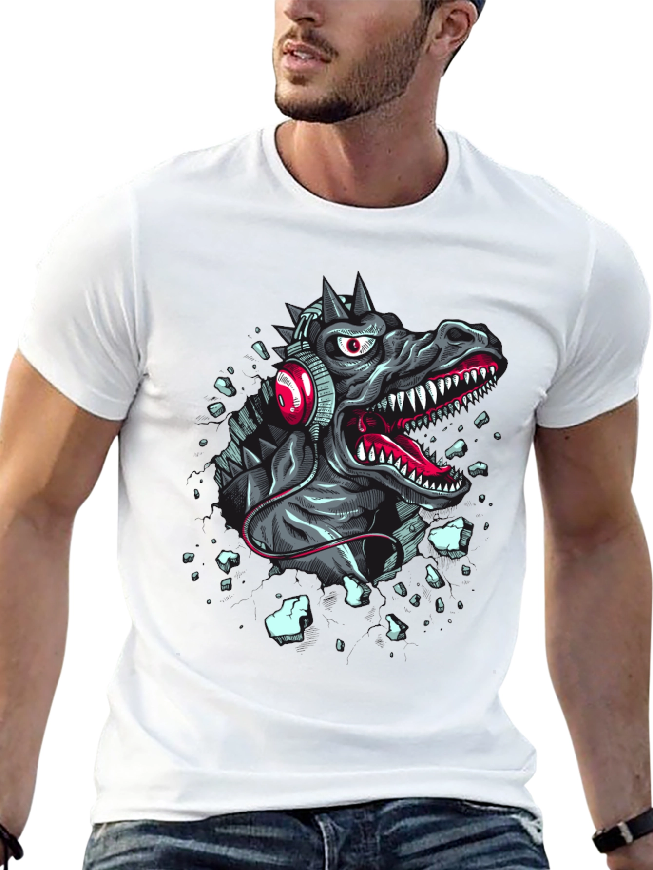 Dinosaur Headphones Graphic T-Shirt