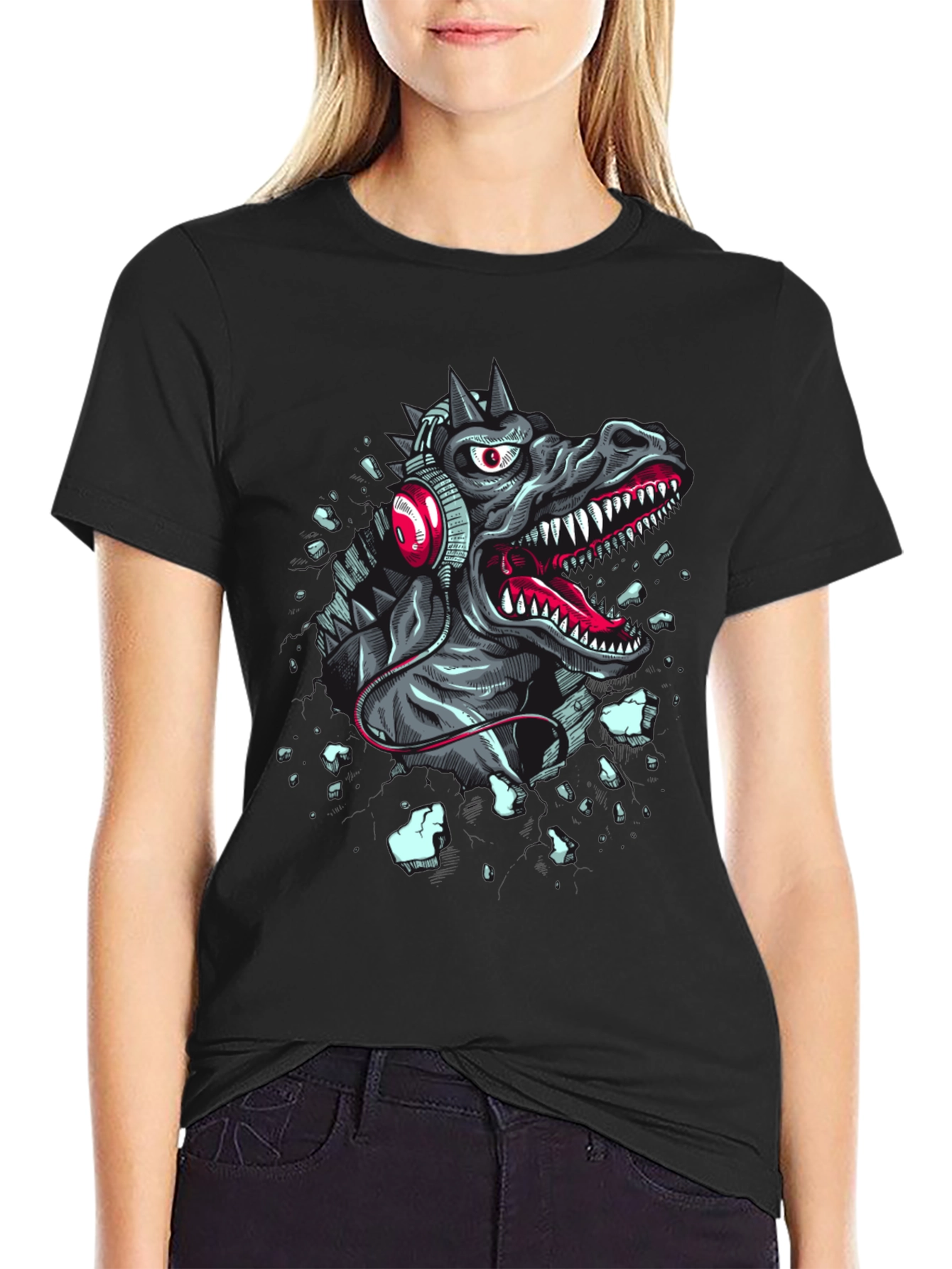 Dinosaur Headphones Graphic T-Shirt