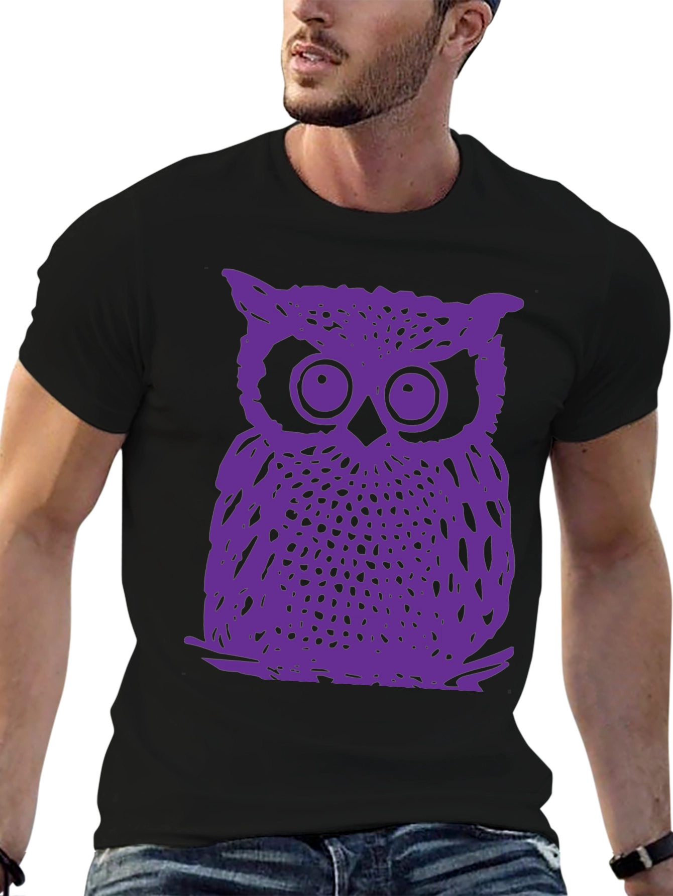 Purple Owl Graphic T-Shirt - Classic Crew Neck
