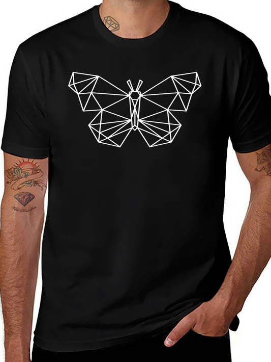 Geometric Butterfly Graphic Tee - Black Cotton Shirt