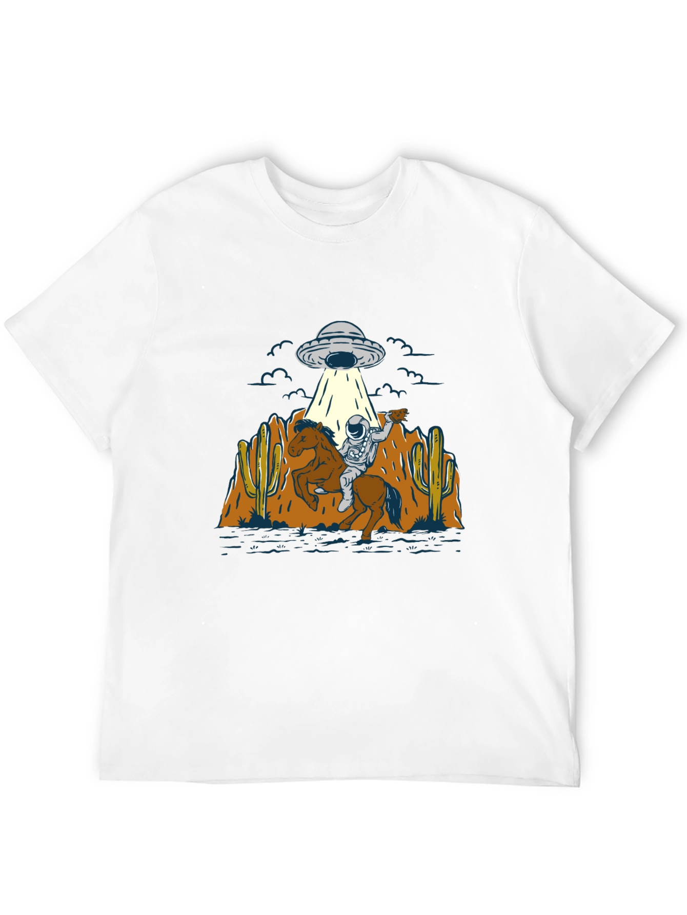 Astronaut Cowboy UFO T-Shirt - Black Cotton Tee