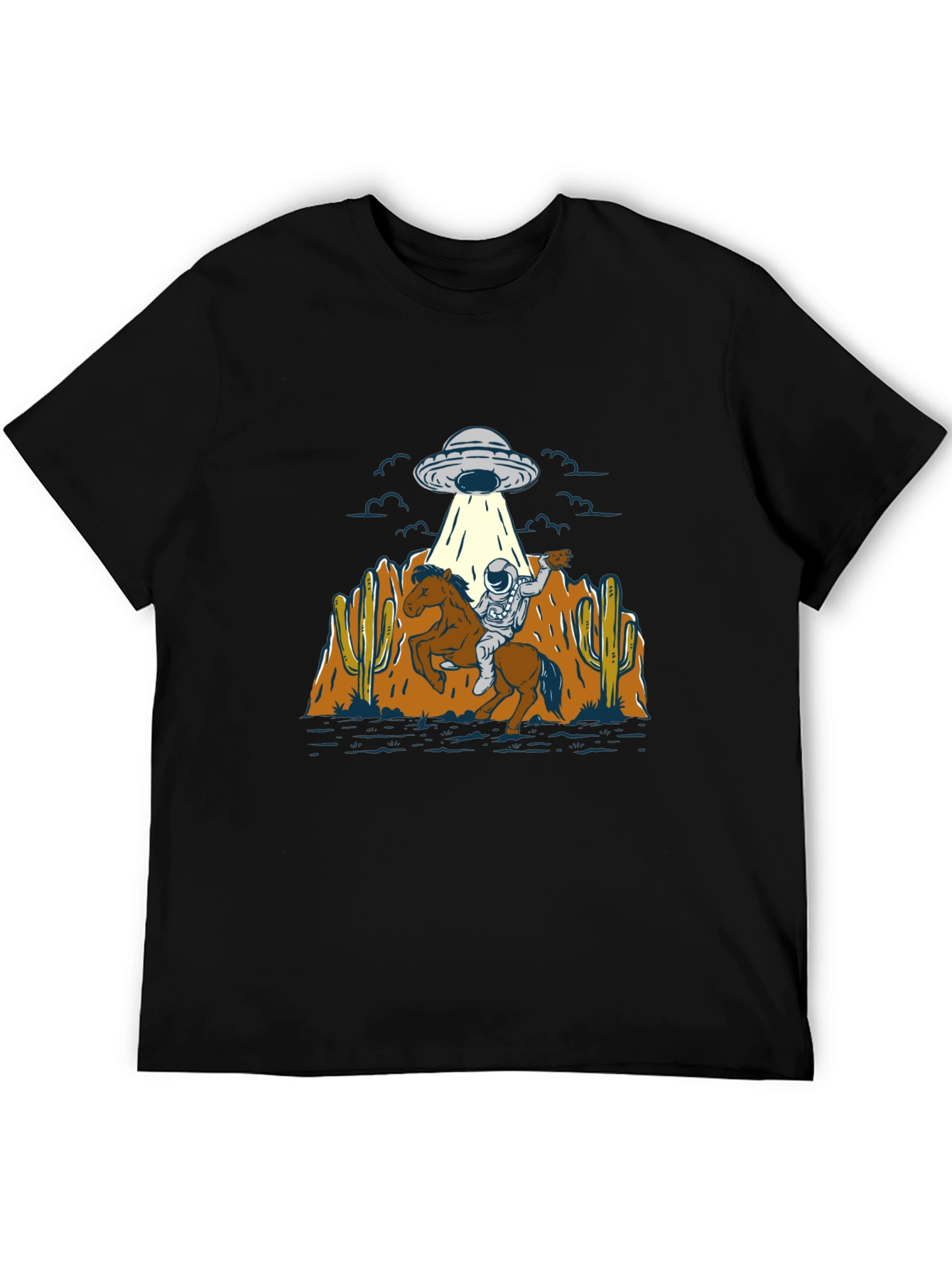 Astronaut Cowboy UFO T-Shirt - Black Cotton Tee