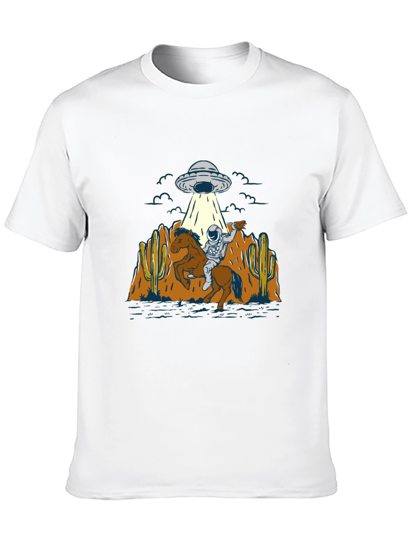 Astronaut Cowboy UFO T-Shirt - Black Cotton Tee