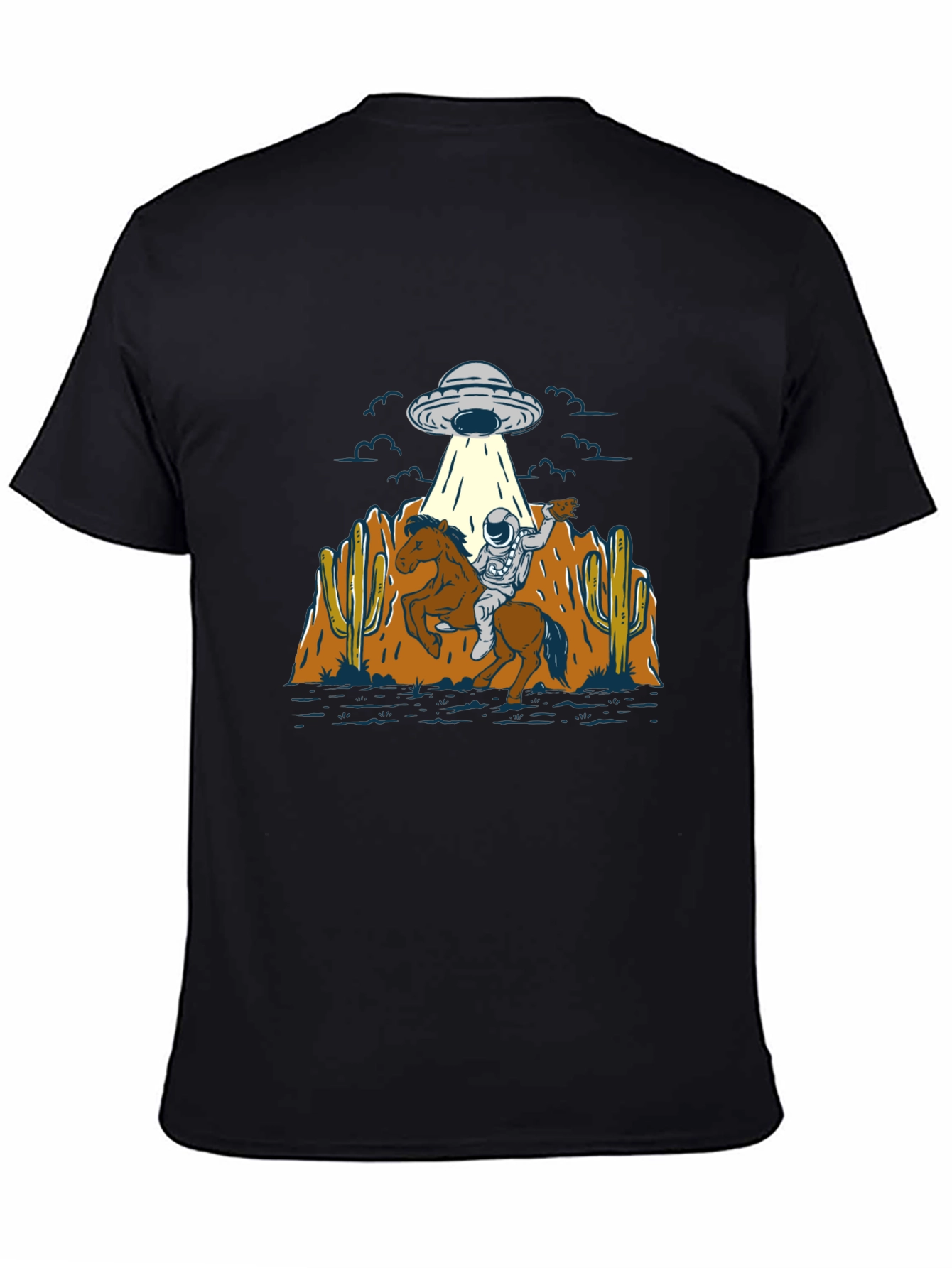 Astronaut Cowboy UFO T-Shirt - Black Cotton Tee
