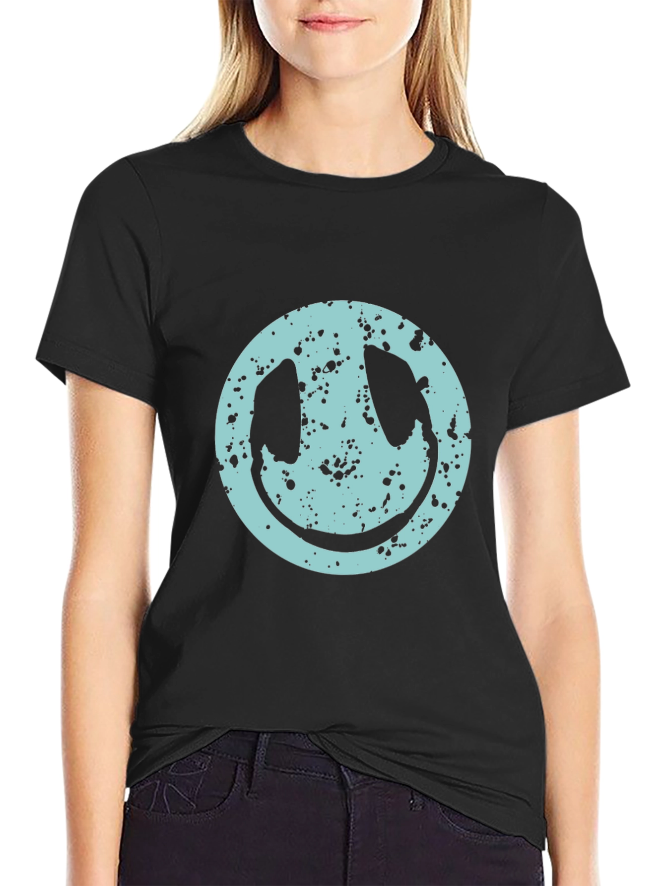 Smiley Face Distressed Graphic T-Shirt