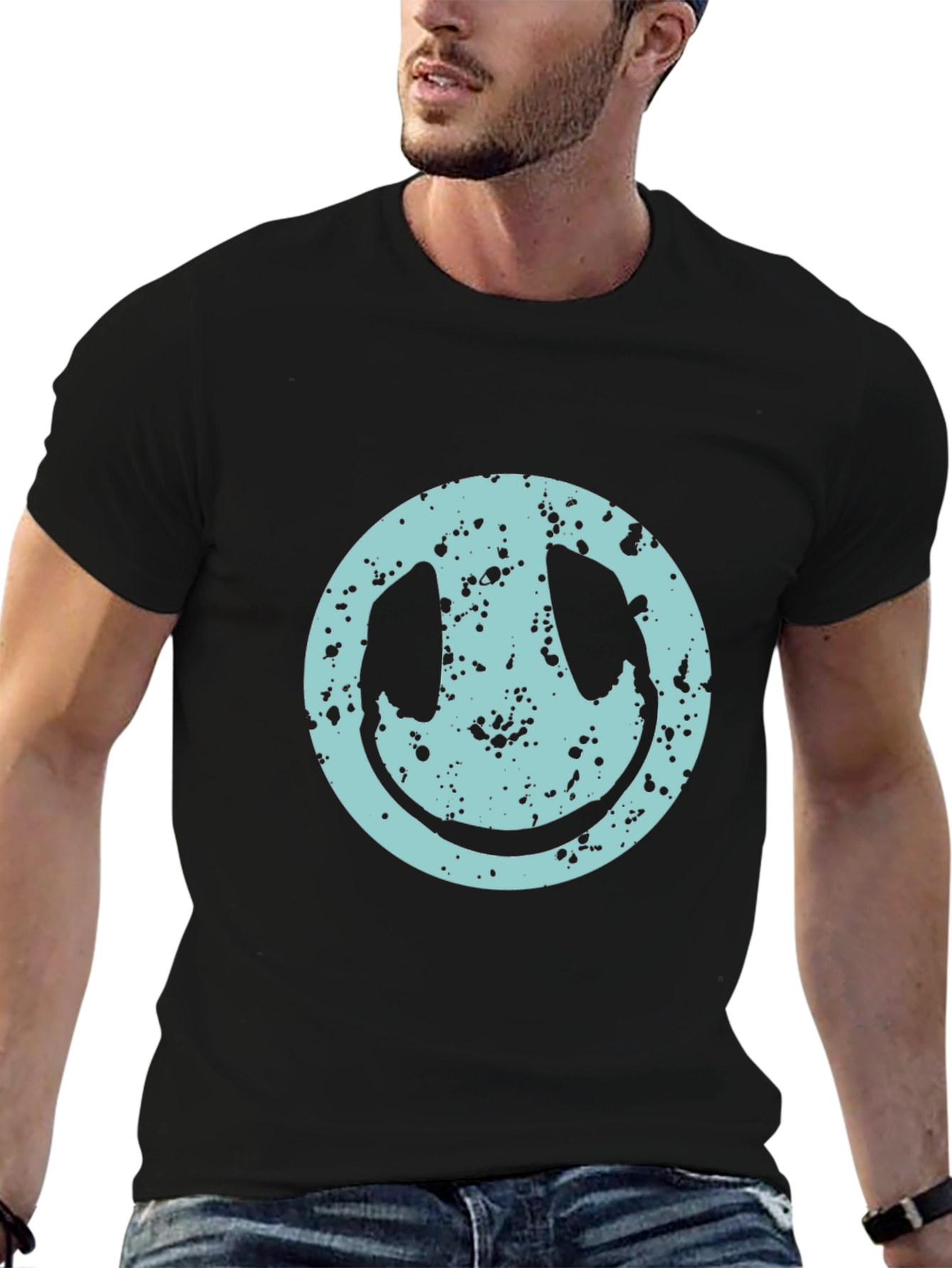 Smiley Face Distressed Graphic T-Shirt