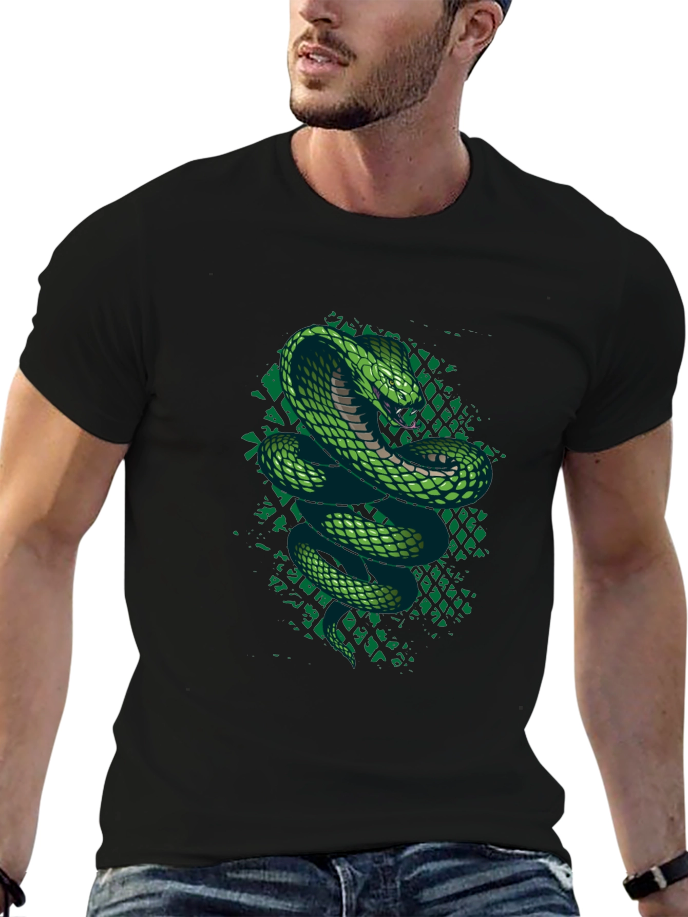 Green Cobra Graphic T-Shirt - Mens Black Tee
