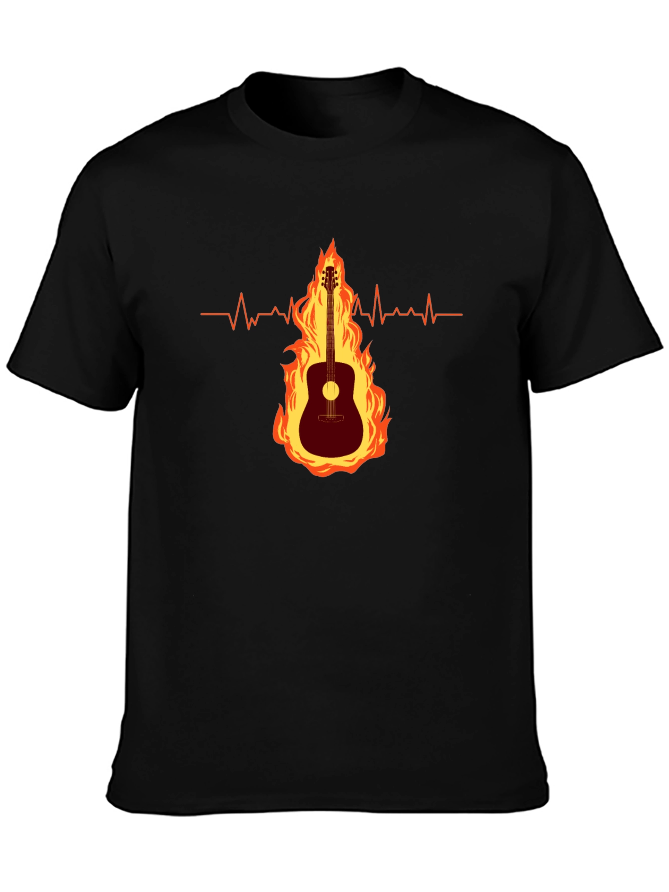 Guitar on Fire Graphic Tee - Musicians Heartbeat Shirt