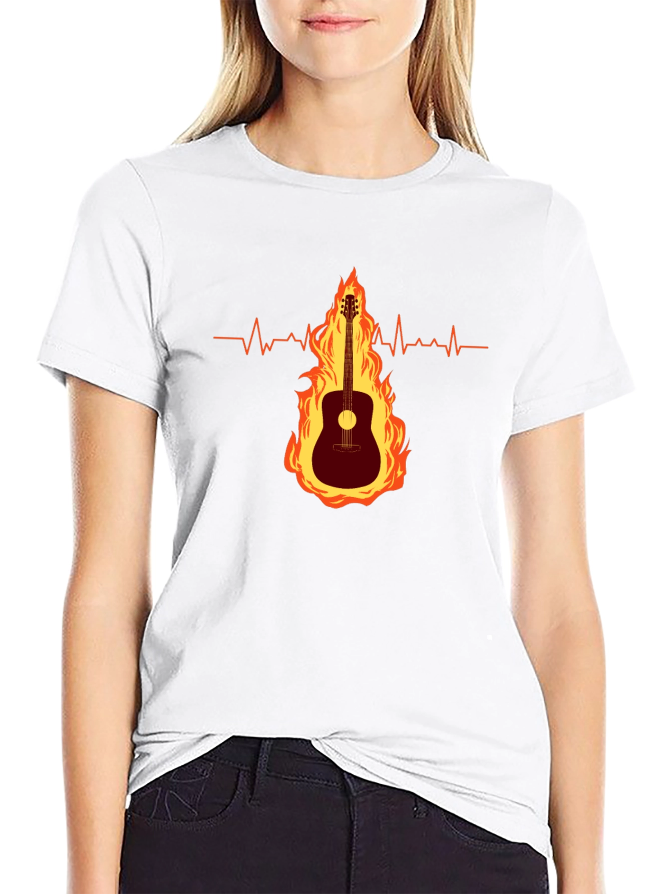 Guitar on Fire Graphic Tee - Musicians Heartbeat Shirt