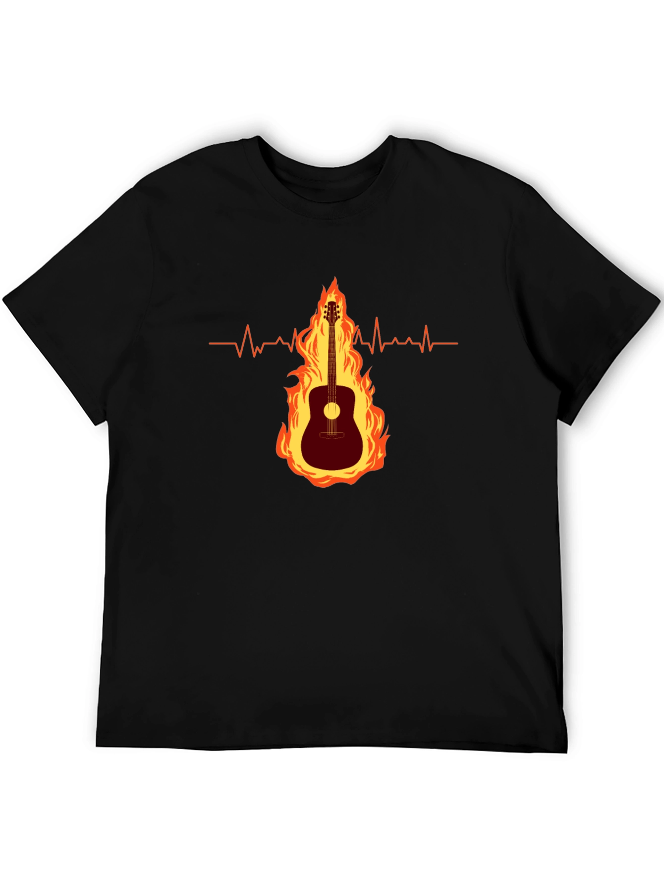 Guitar on Fire Graphic Tee - Musicians Heartbeat Shirt