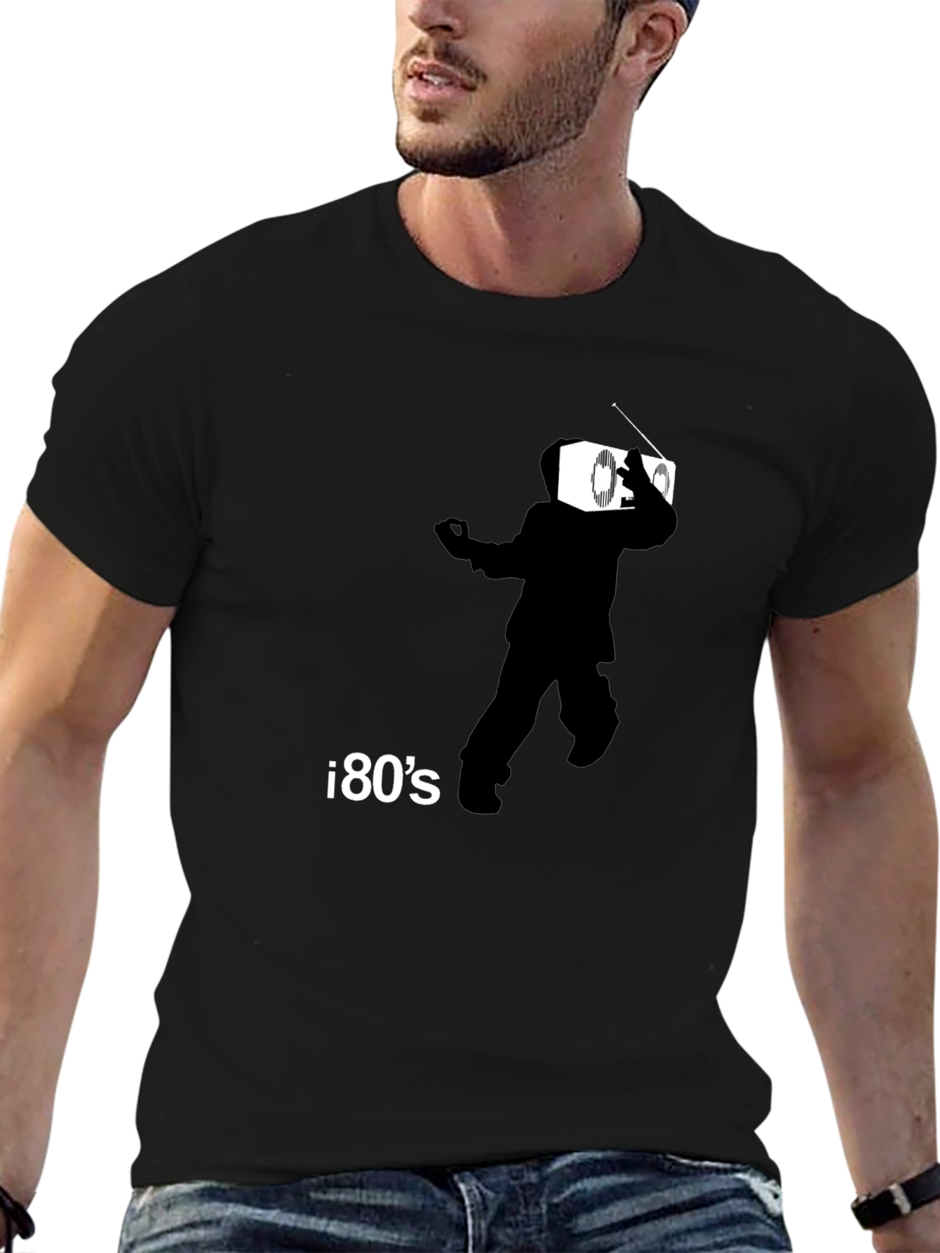 Retro 80s Radio Head Graphic Tee - Black