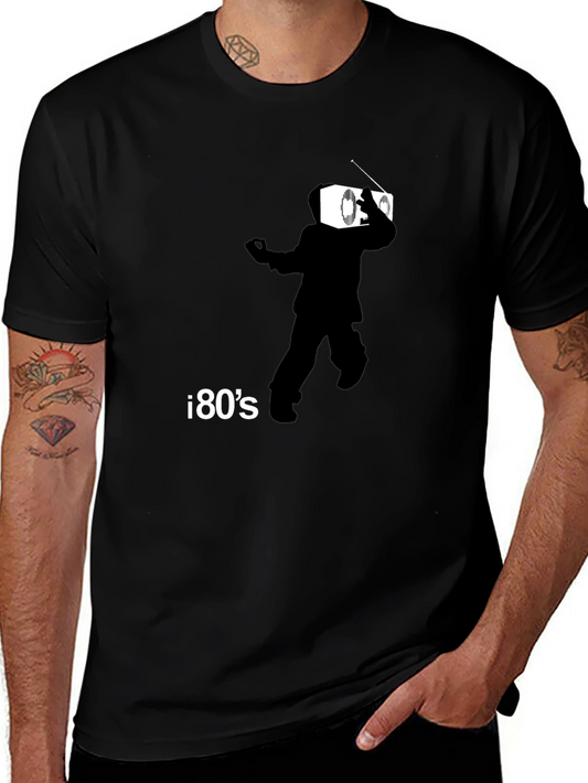 Retro 80s Radio Head Graphic Tee - Black