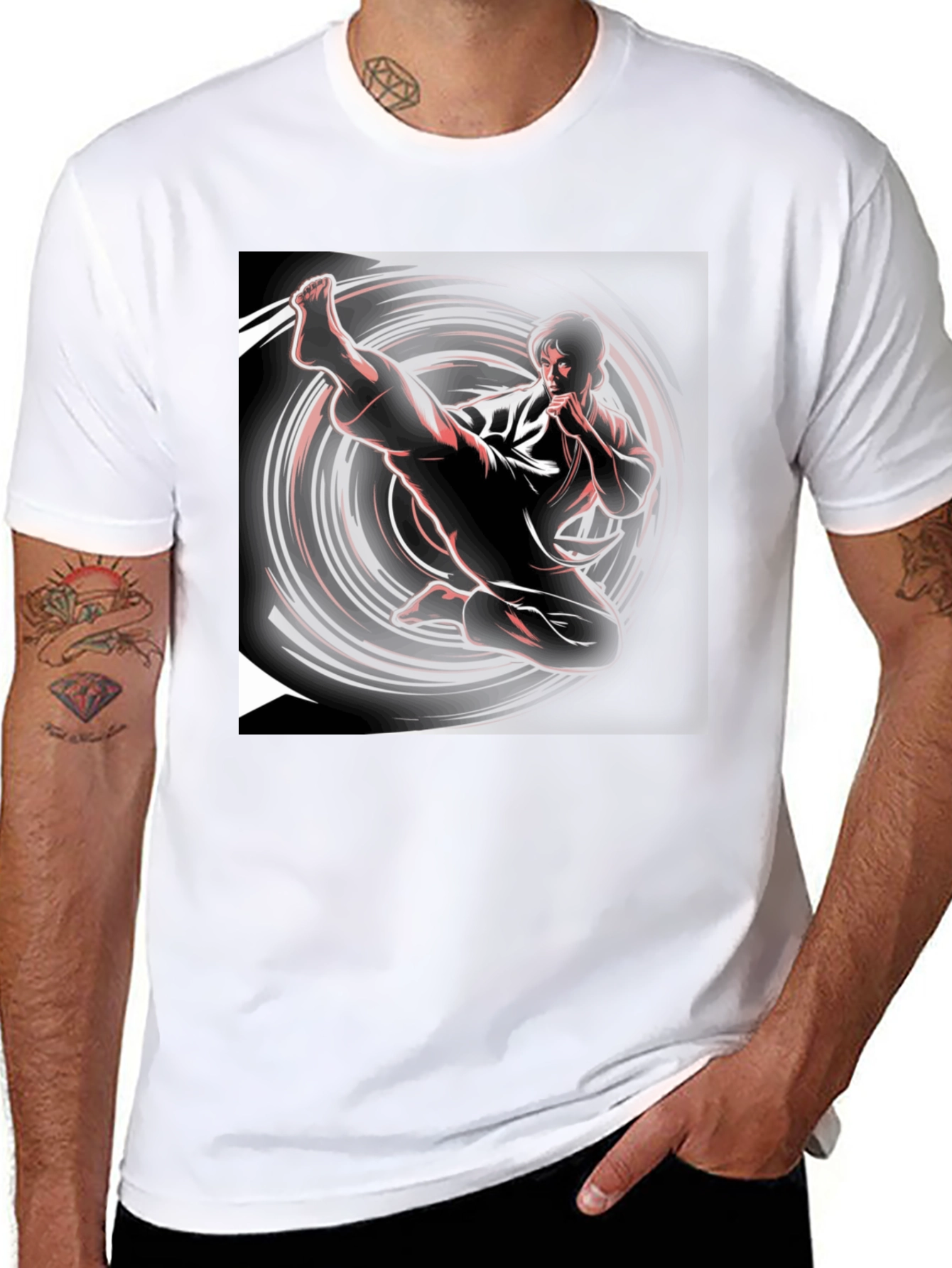 Karate Kick Graphic Black T-Shirt