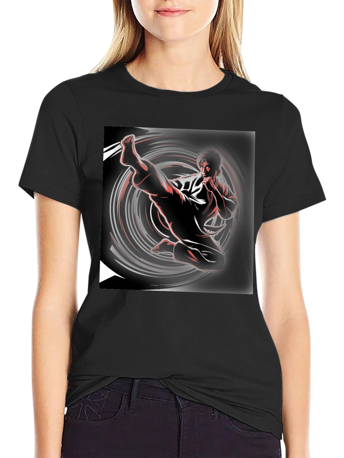 Karate Kick Graphic Black T-Shirt
