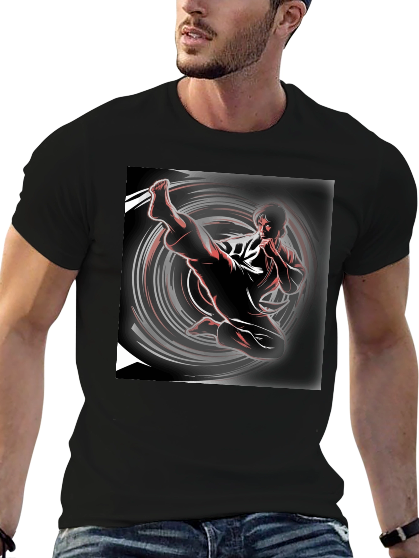 Karate Kick Graphic Black T-Shirt