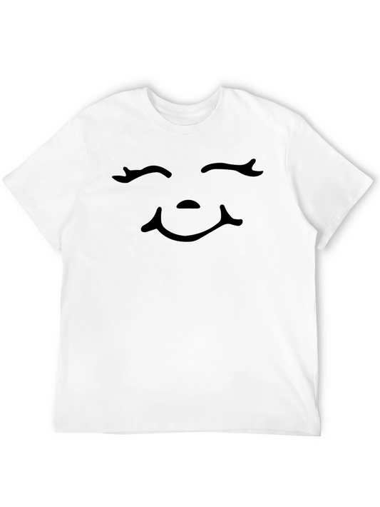 Smiling Face Graphic Tee - Black Cotton Comfort
