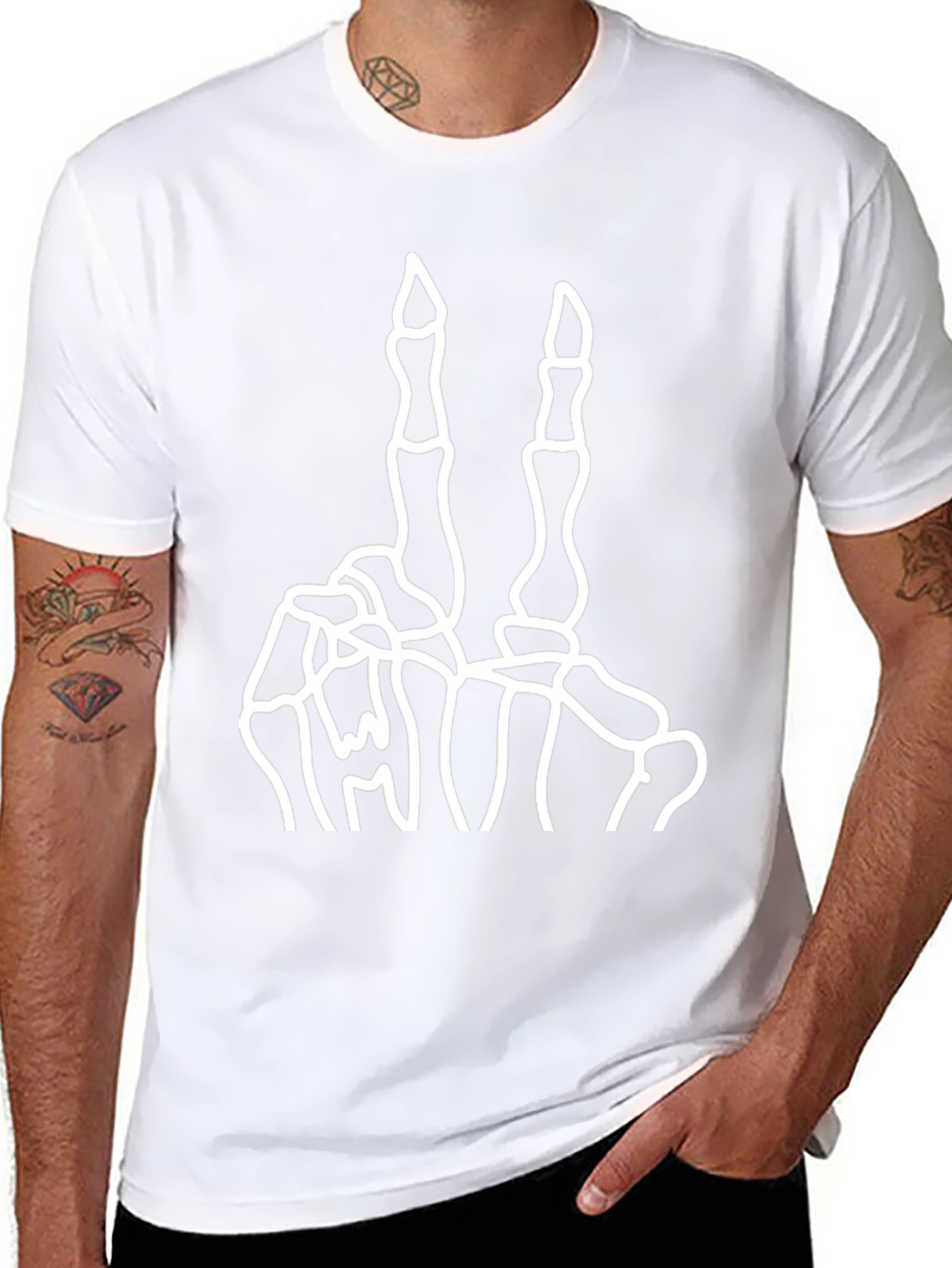 Skeleton Hand Peace Sign Black Graphic Tee