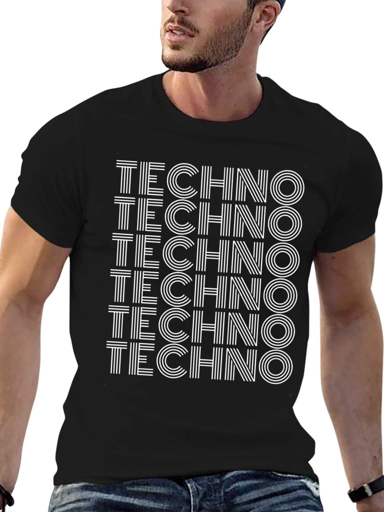 Techno Graphic Print Black T-Shirt