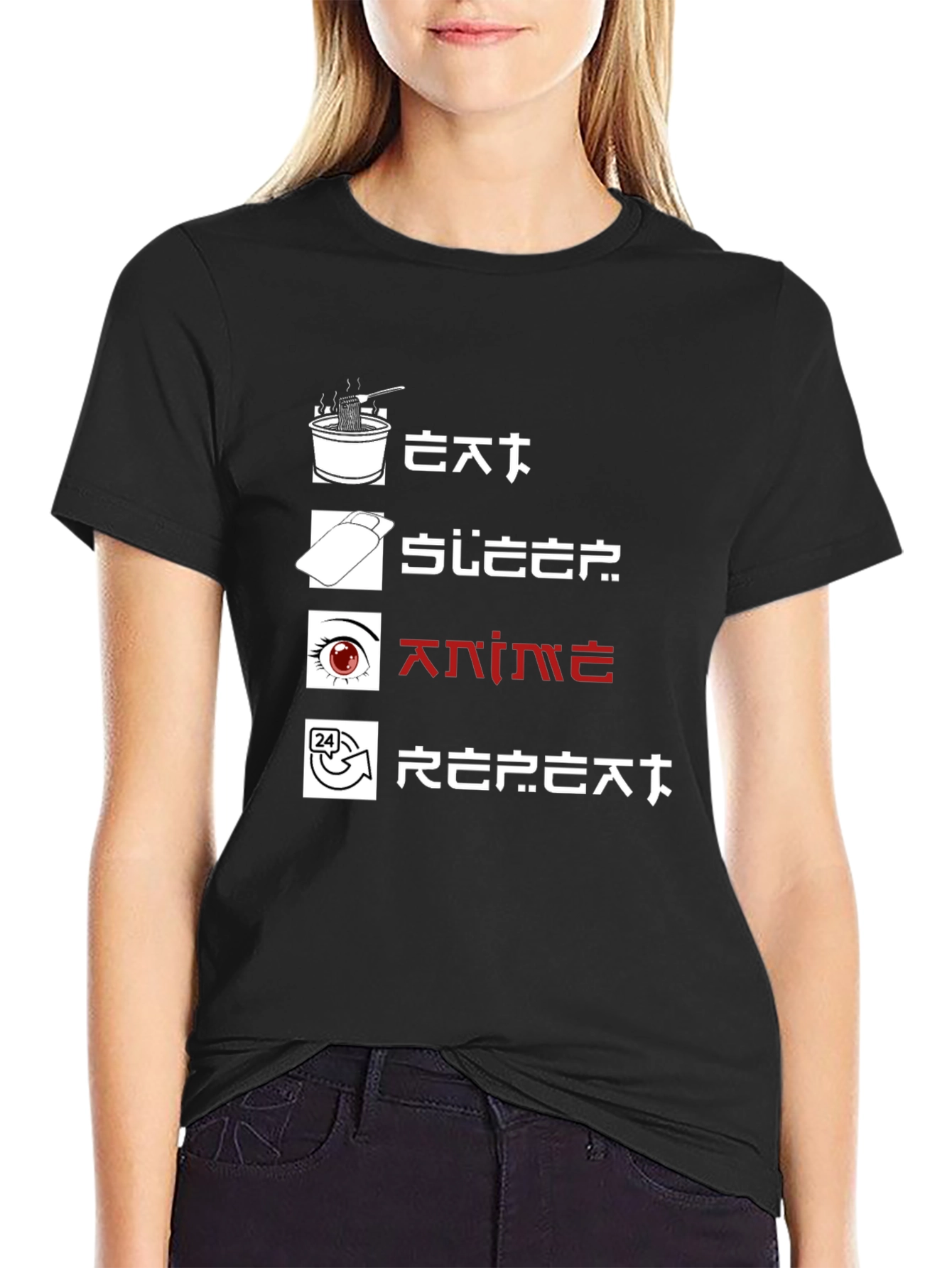 Eat Sleep Anime Repeat Graphic Tee
