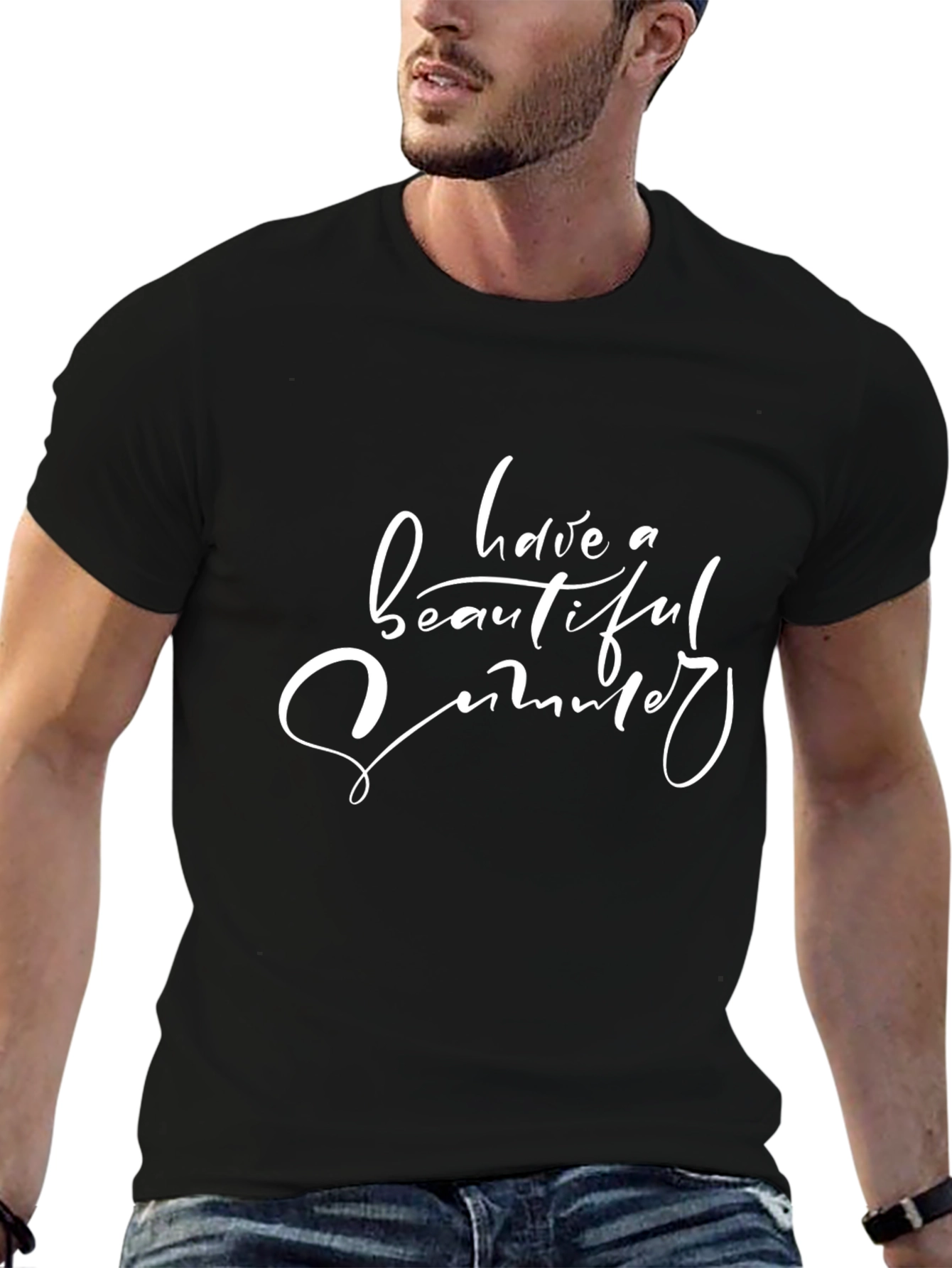 Black T-Shirt Have A Beautiful Summer Print Casual Style