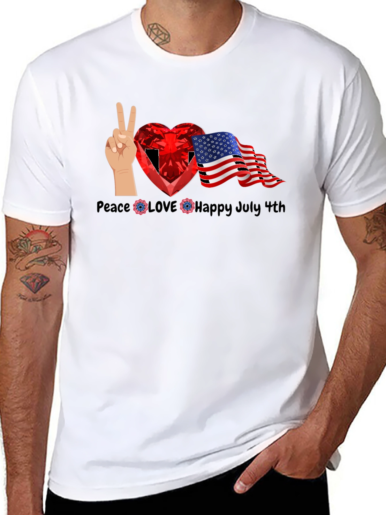 Patriotic 4th of July Peace Love Happy Tee