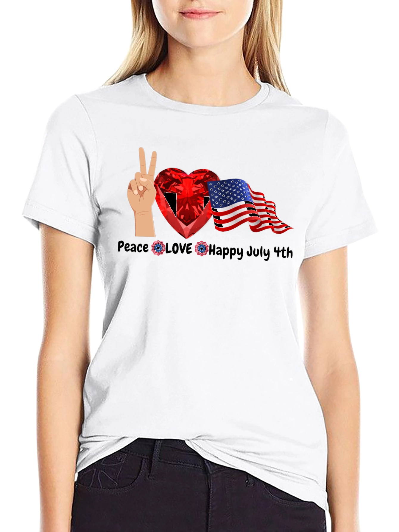 Patriotic 4th of July Peace Love Happy Tee