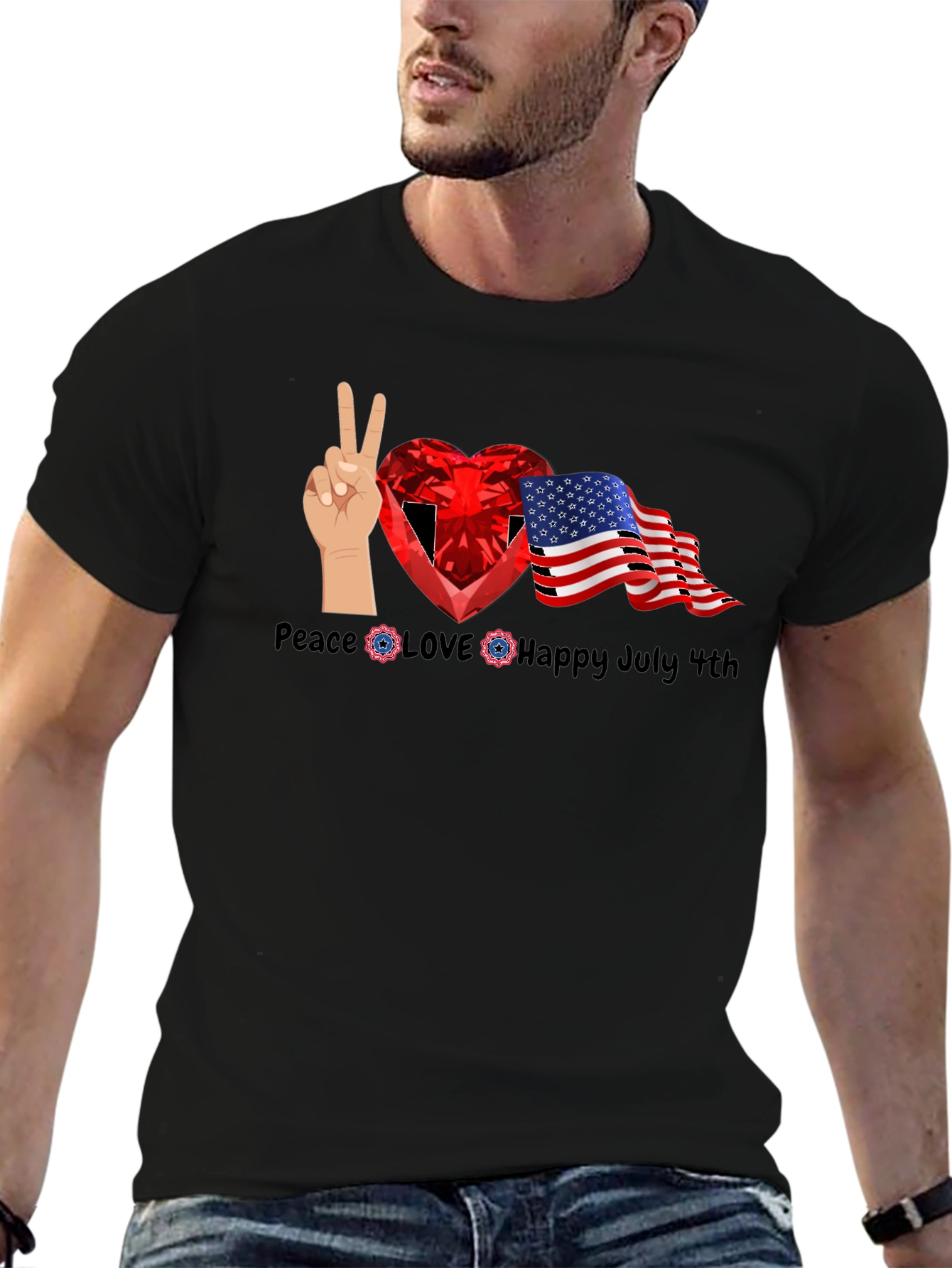 Patriotic 4th of July Peace Love Happy Tee