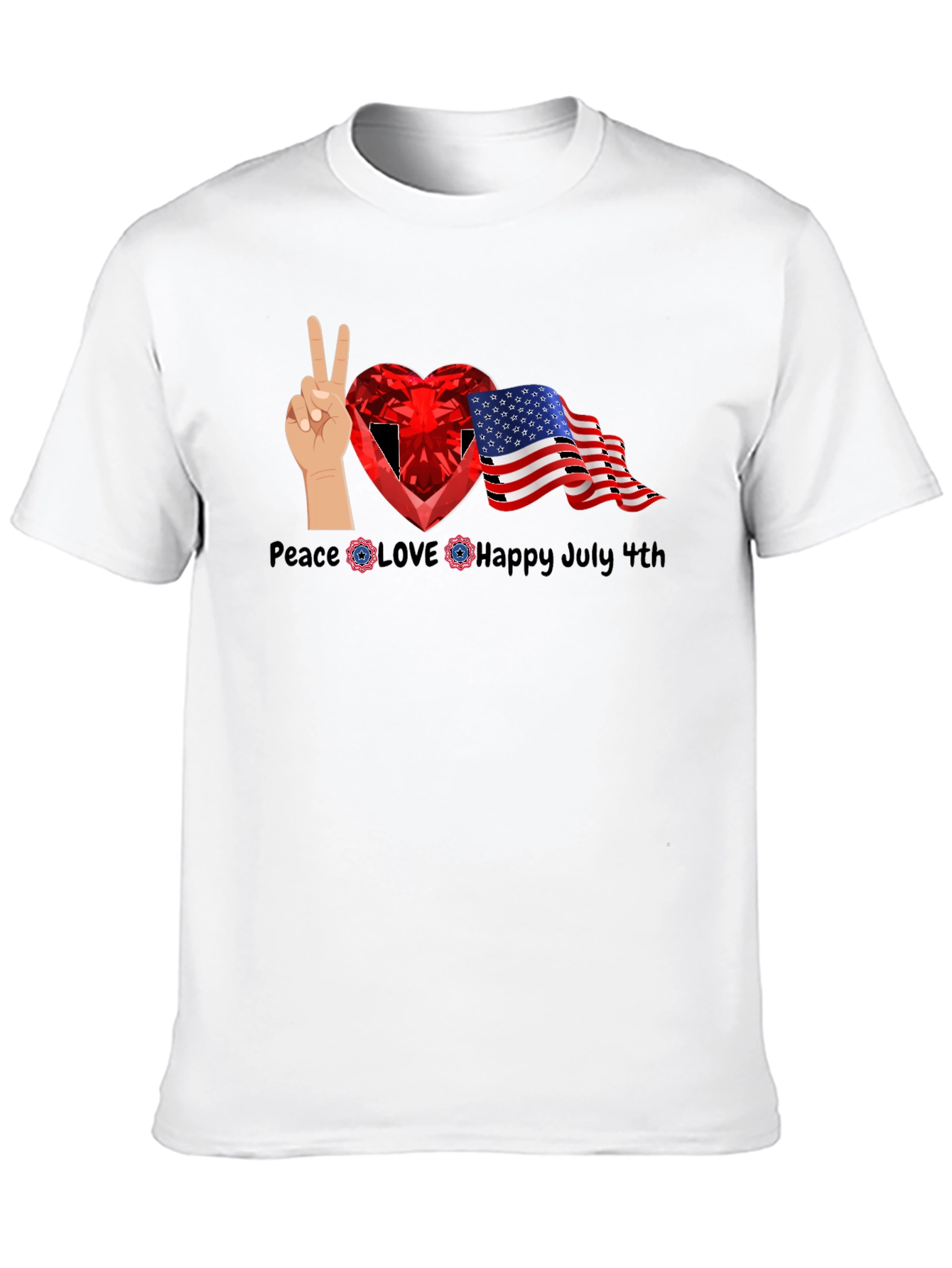 Patriotic 4th of July Peace Love Happy Tee
