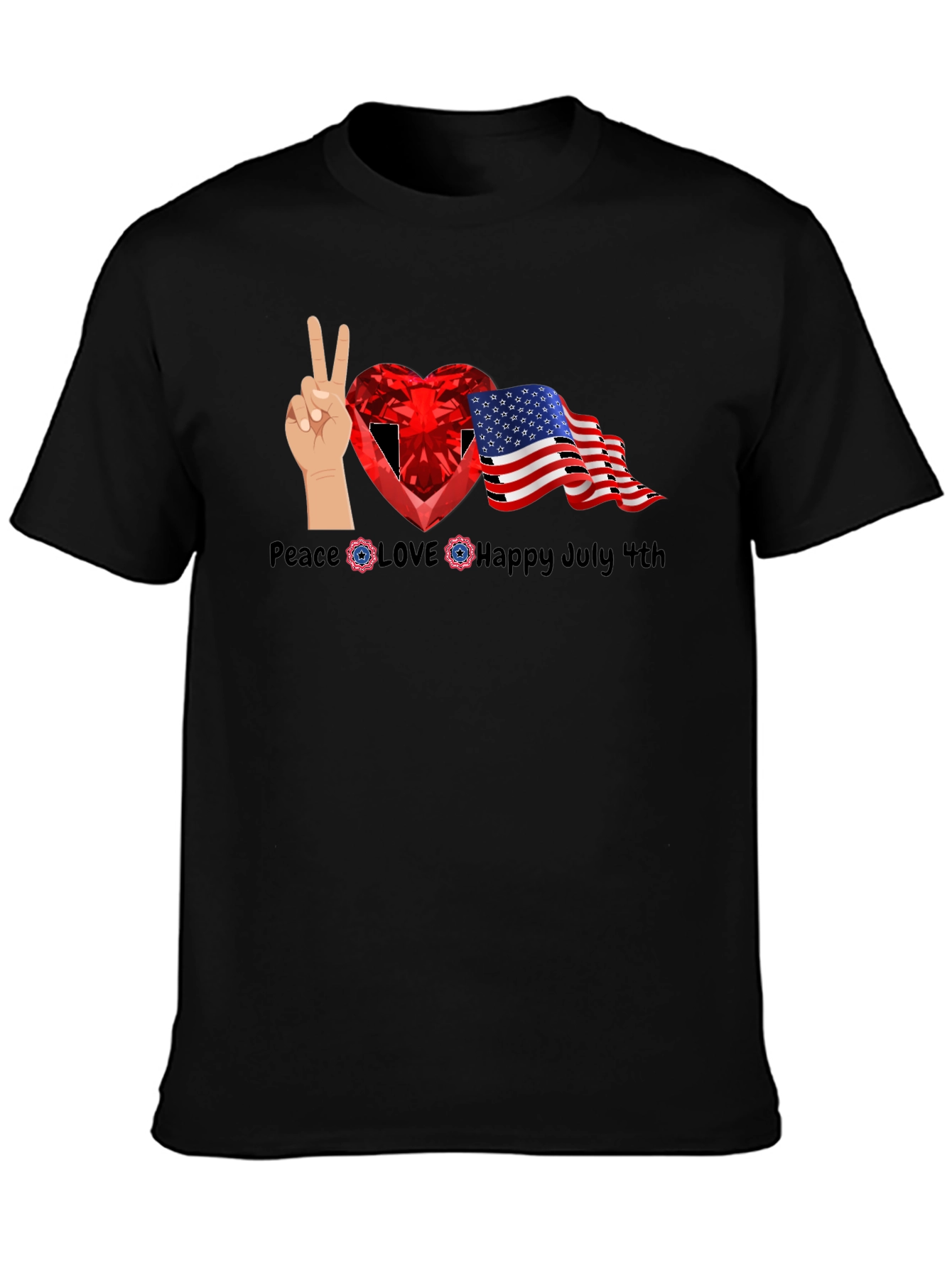 Patriotic 4th of July Peace Love Happy Tee