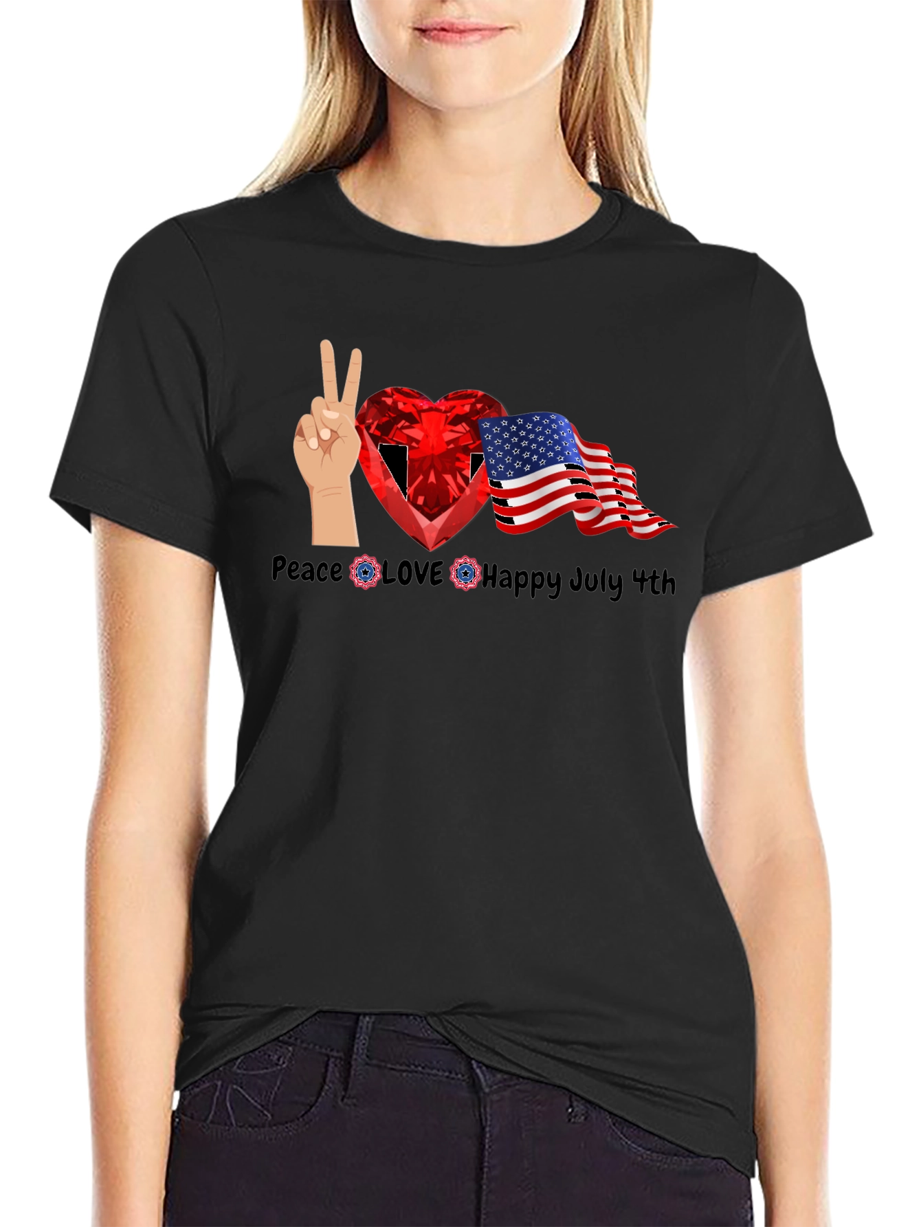 Patriotic 4th of July Peace Love Happy Tee