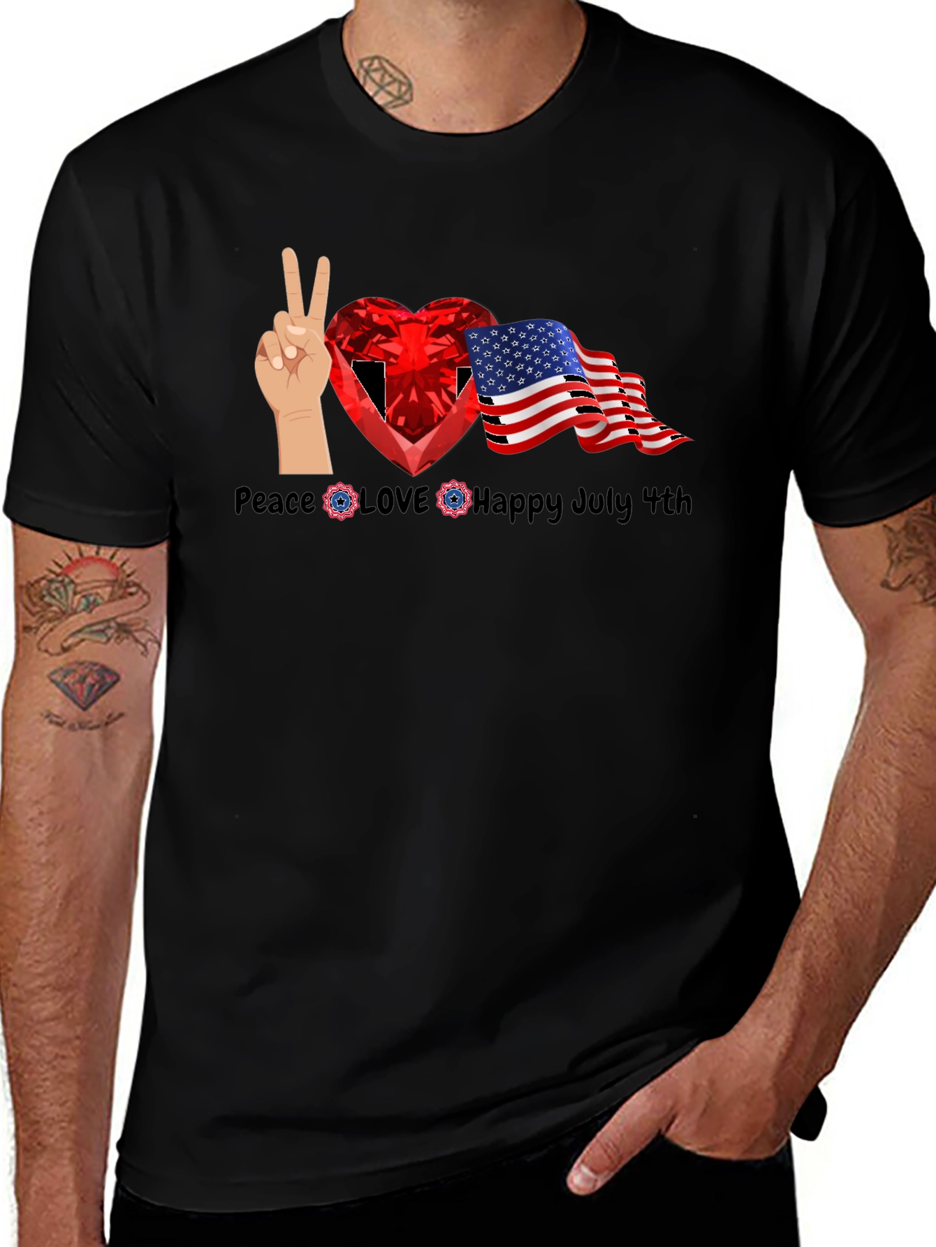 Patriotic 4th of July Peace Love Happy Tee