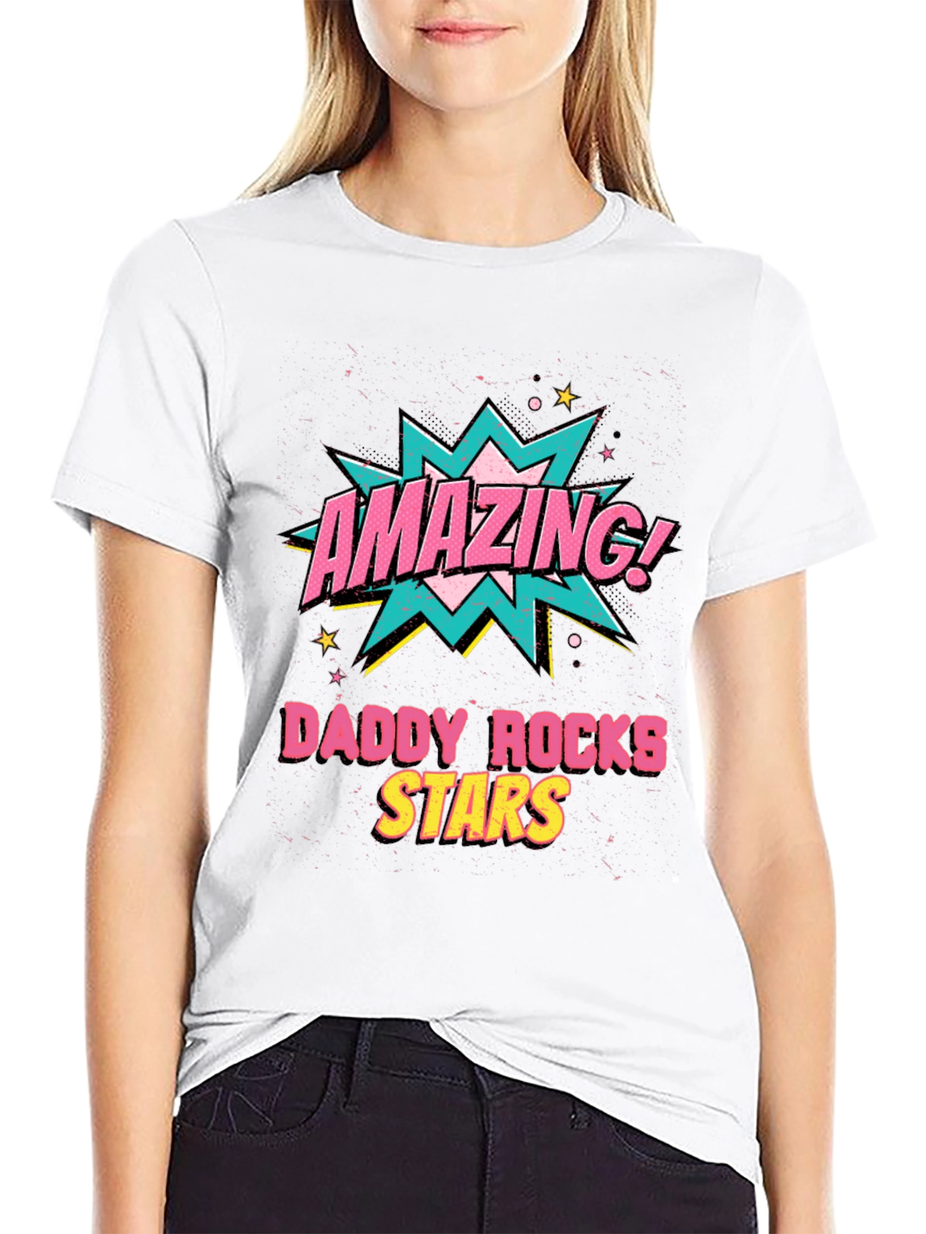Amazing Daddy Rocks Stars Graphic T-Shirt - Black