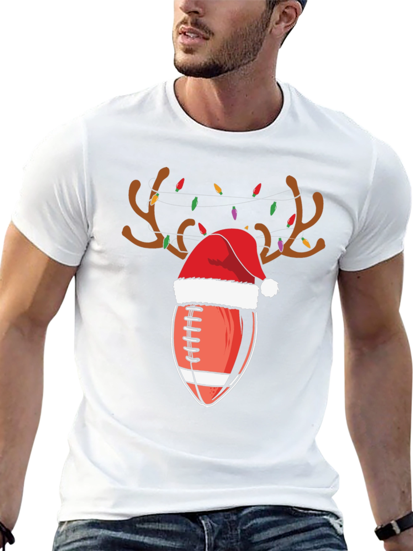 Festive Football Reindeer Christmas T-Shirt