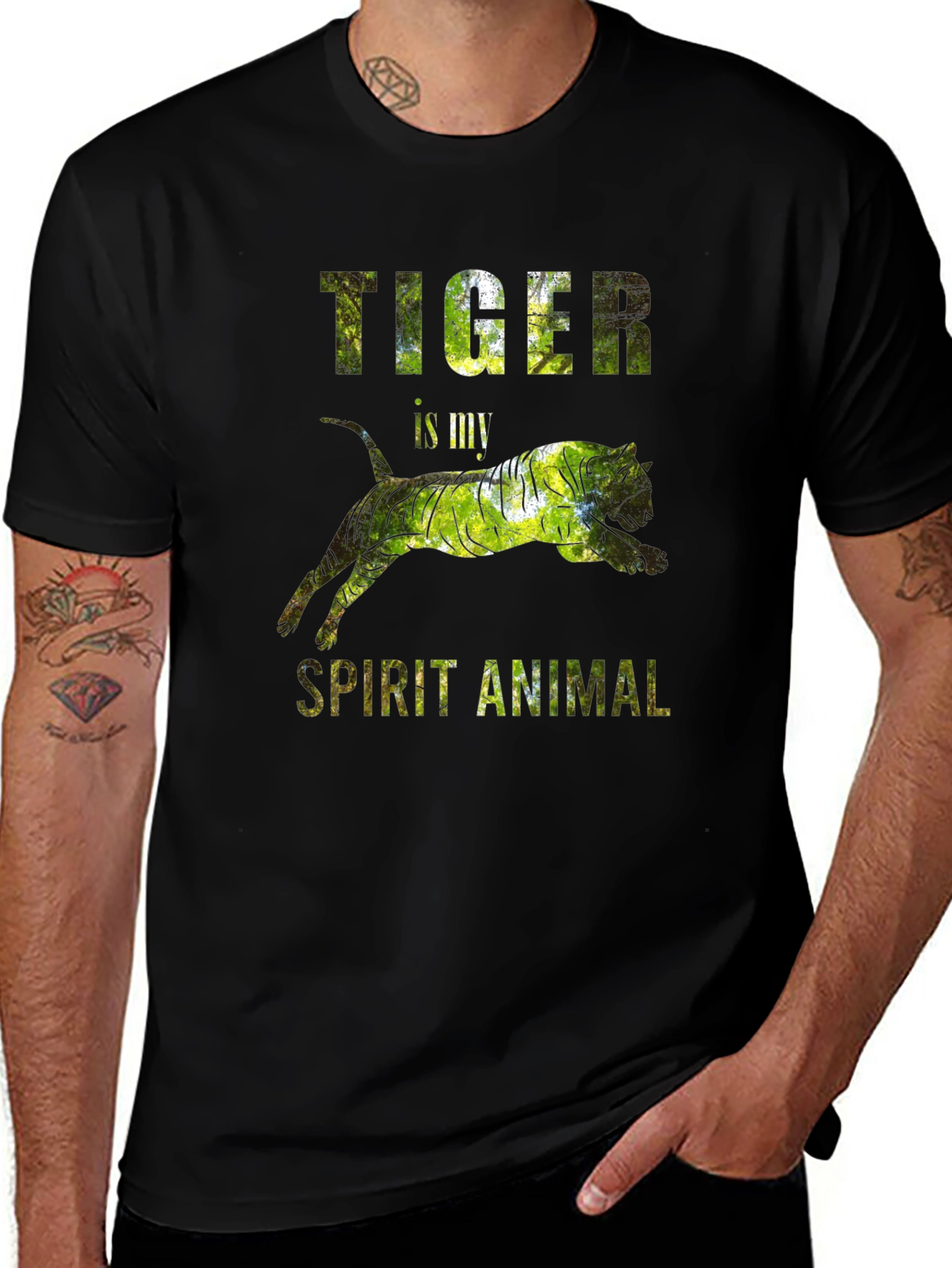 Tiger Spirit Animal Graphic T-Shirt - Mens Black Tee