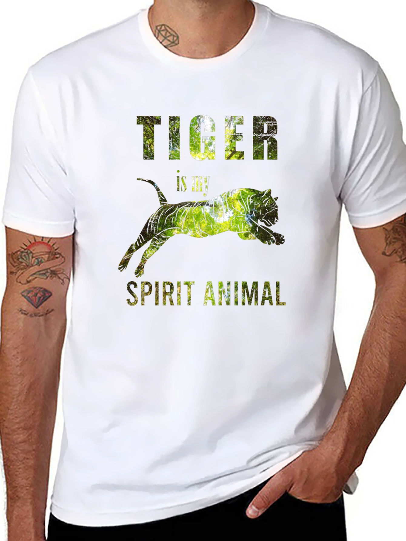 Tiger Spirit Animal Graphic T-Shirt - Mens Black Tee