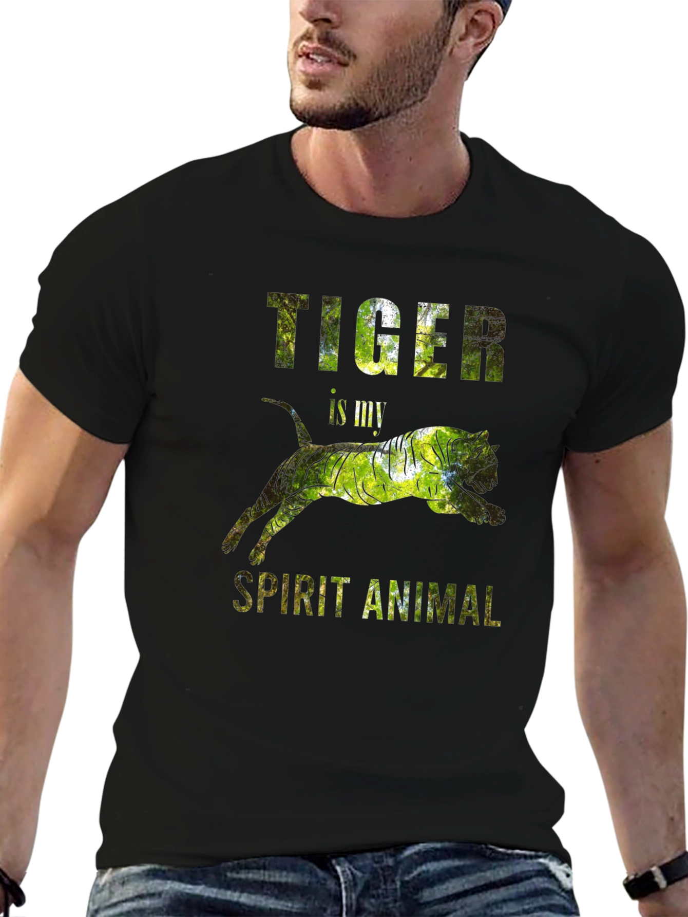 Tiger Spirit Animal Graphic T-Shirt - Mens Black Tee