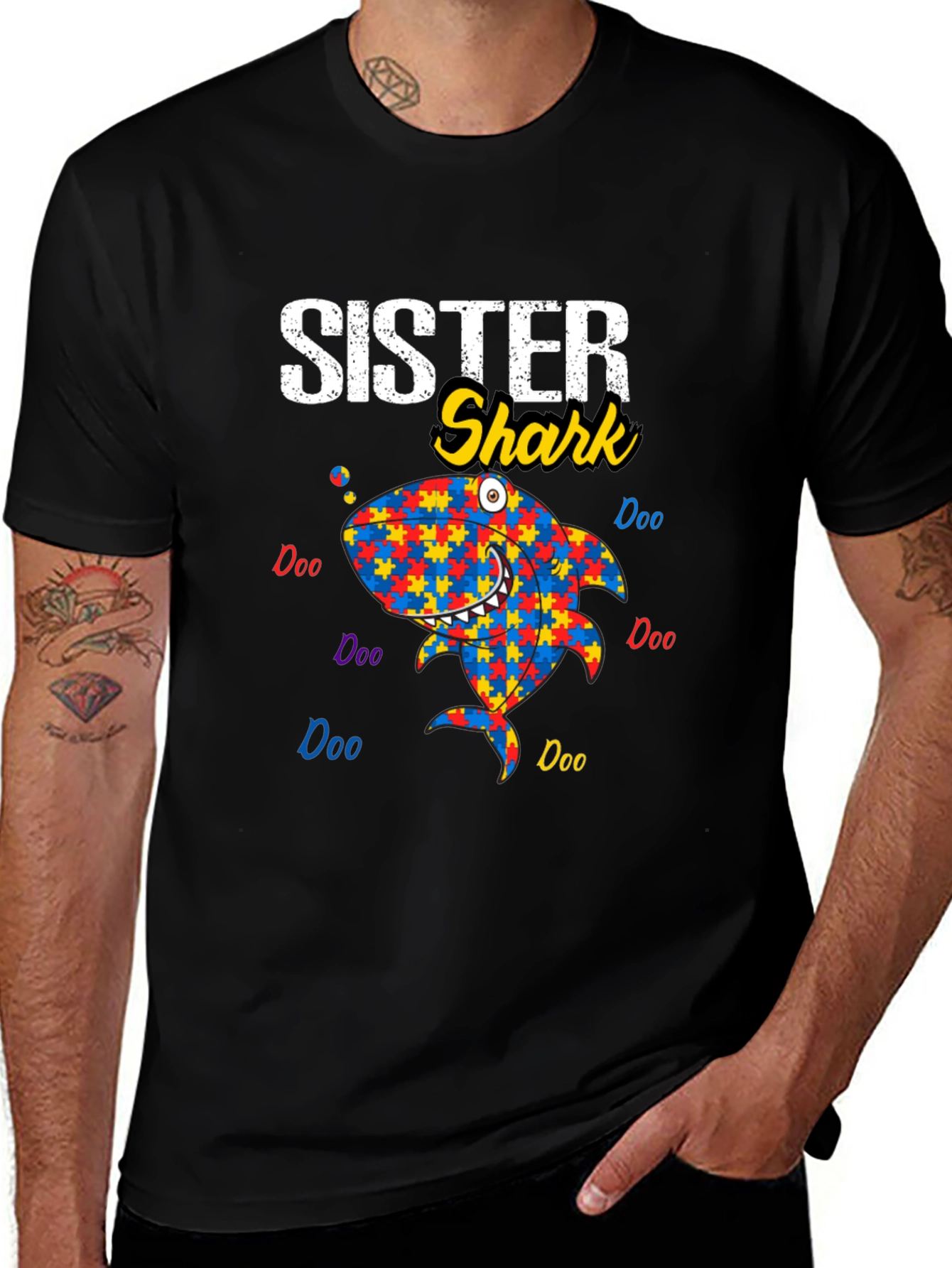 Sister Shark Autism Awareness T-Shirt