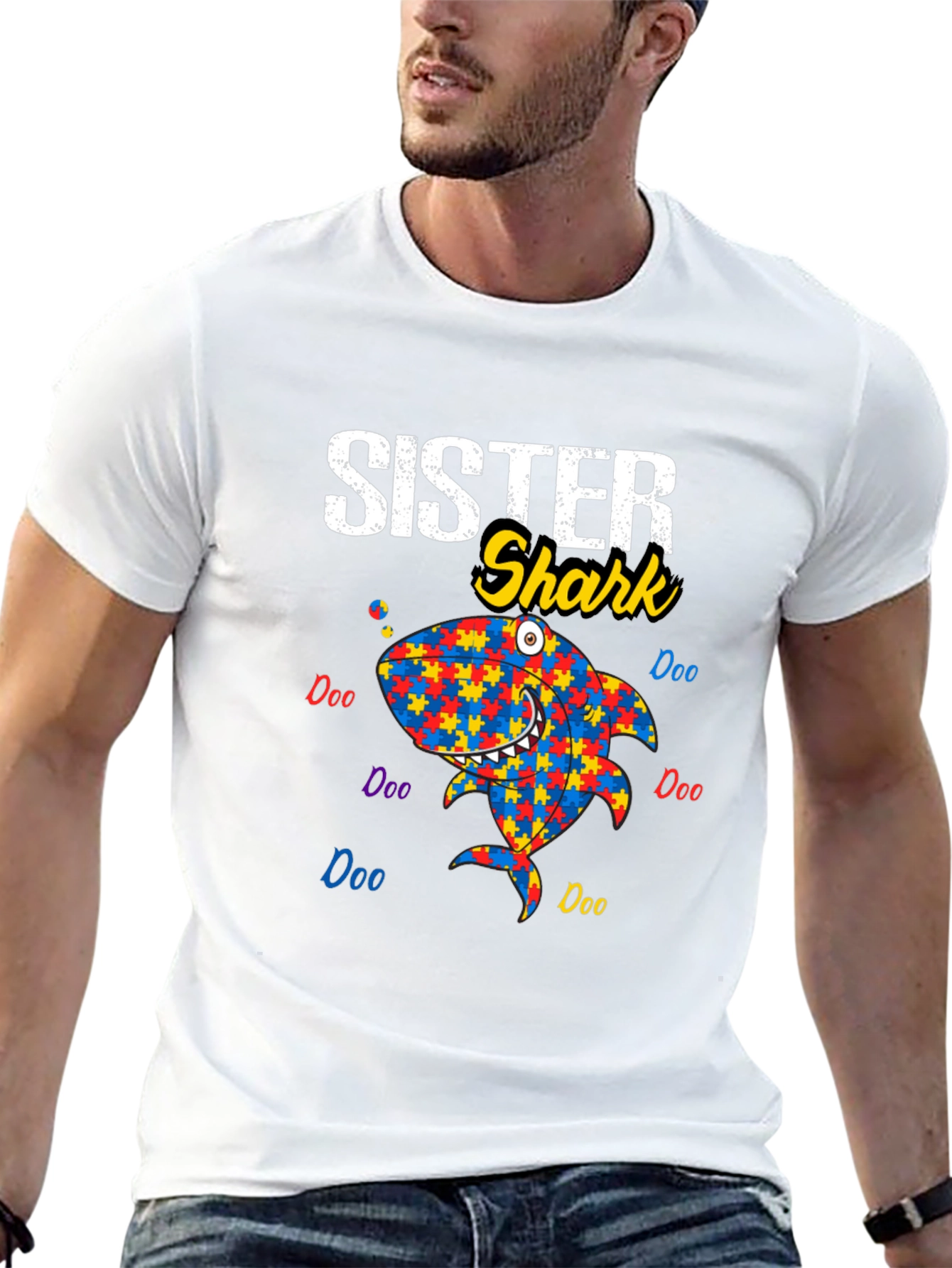 Sister Shark Autism Awareness T-Shirt