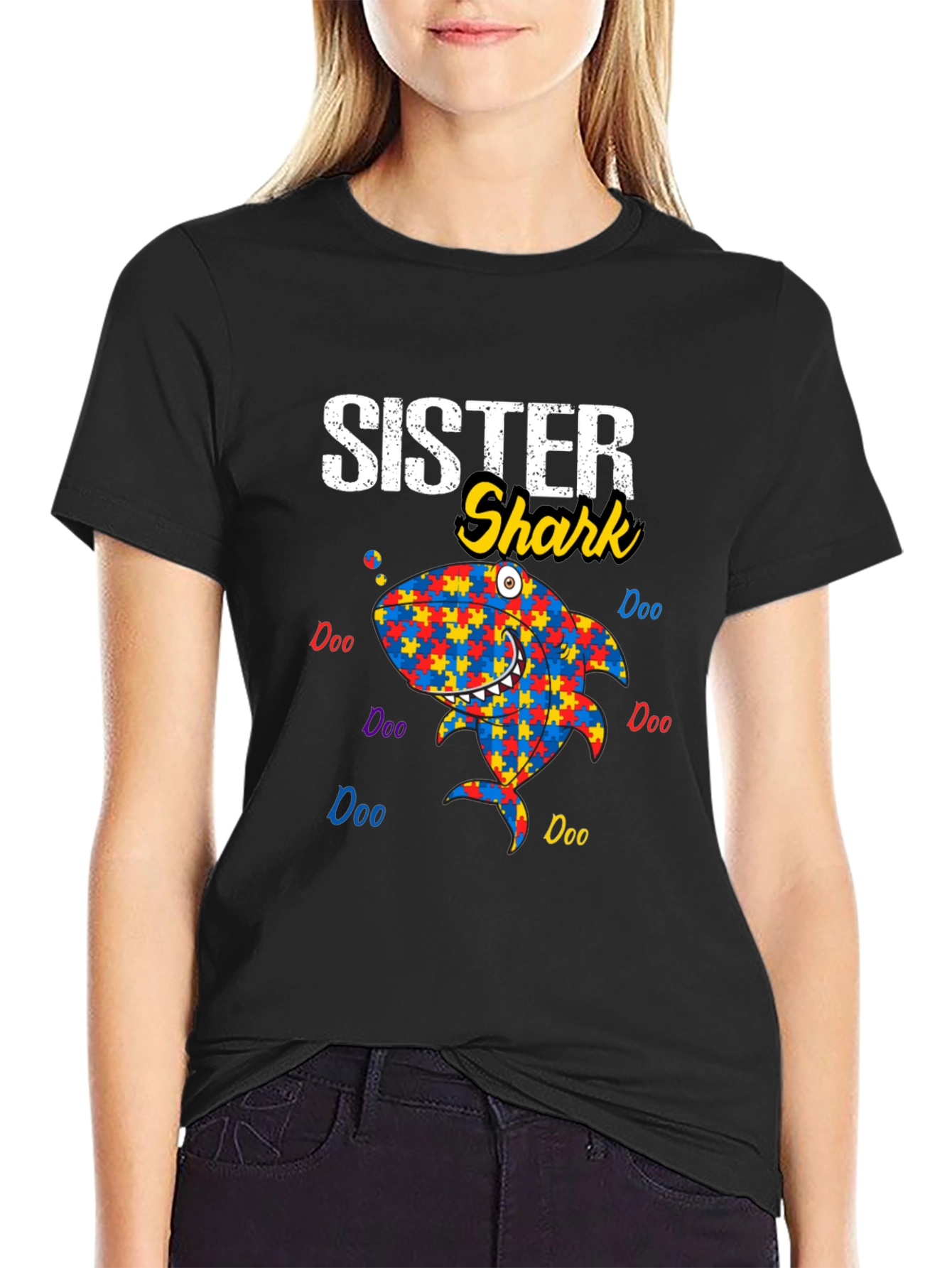 Sister Shark Autism Awareness T-Shirt