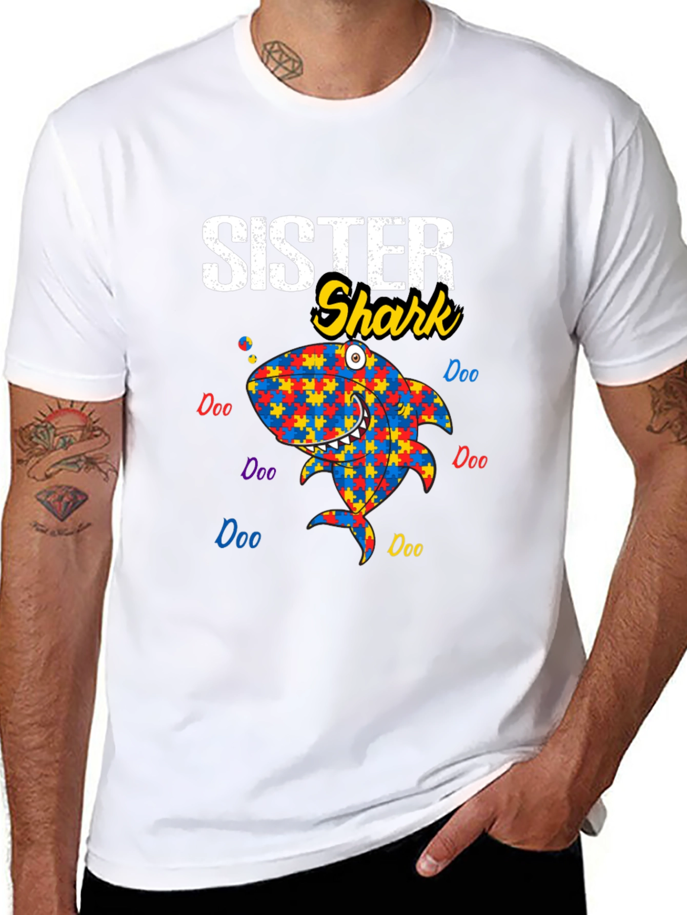 Sister Shark Autism Awareness T-Shirt