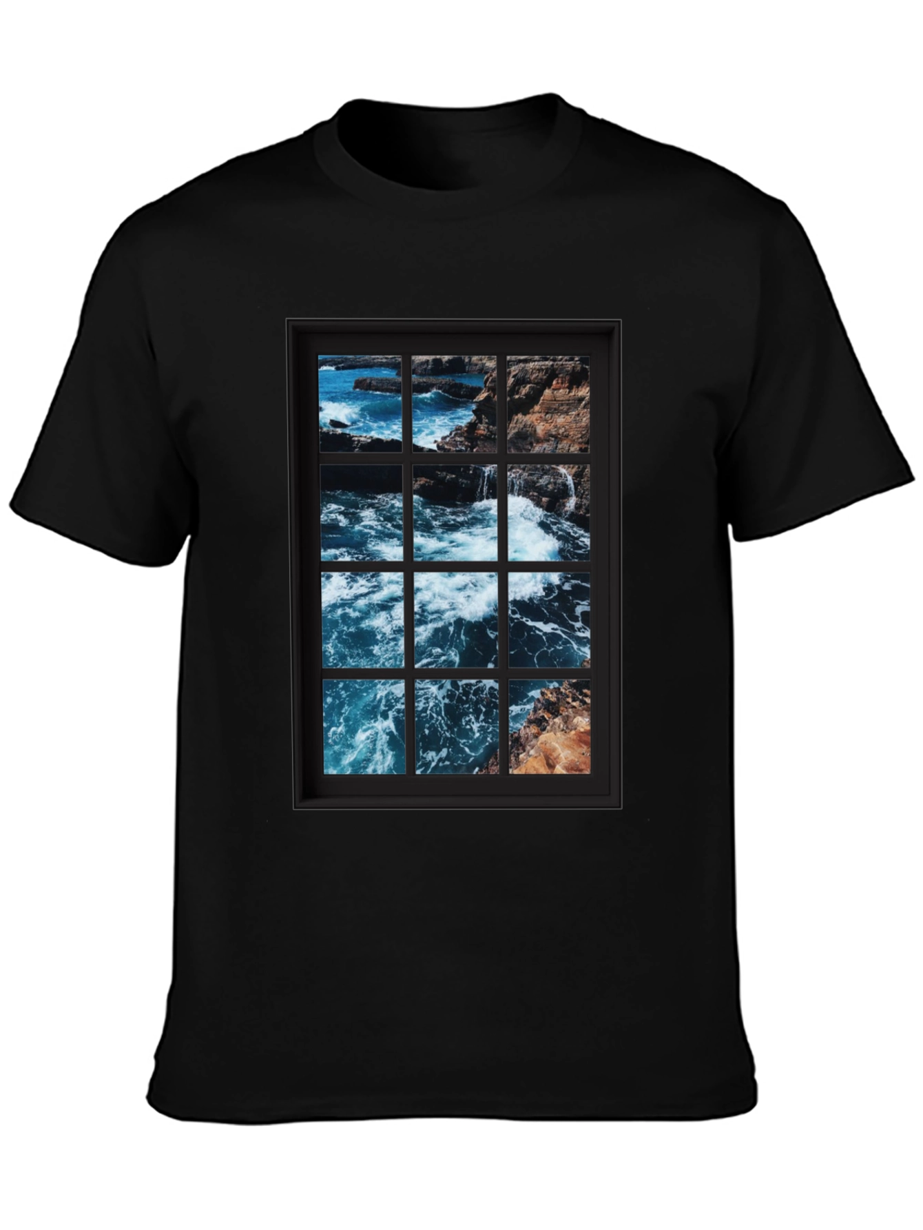 Ocean View Graphic Tee - Black Cotton T-Shirt