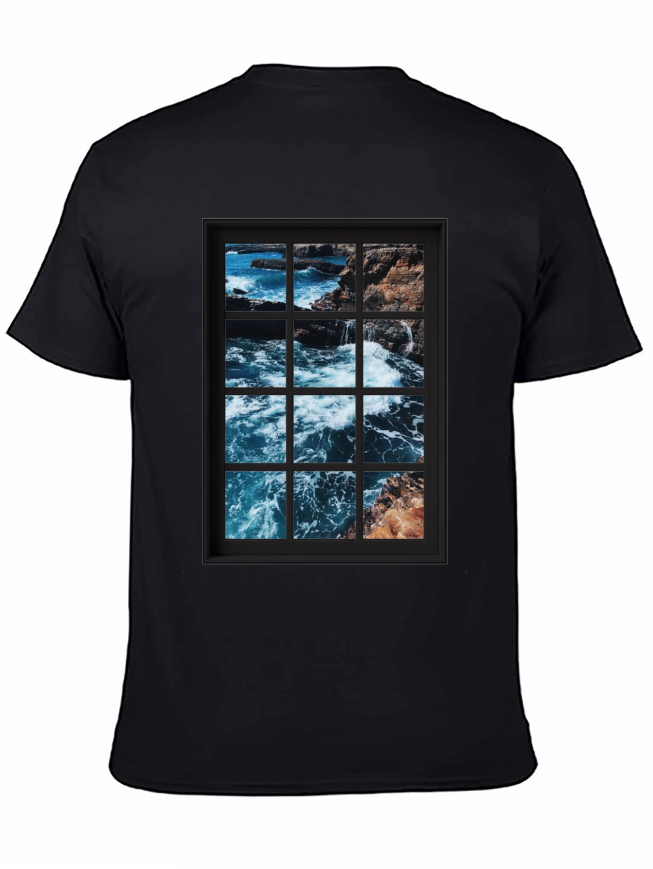 Ocean View Graphic Tee - Black Cotton T-Shirt