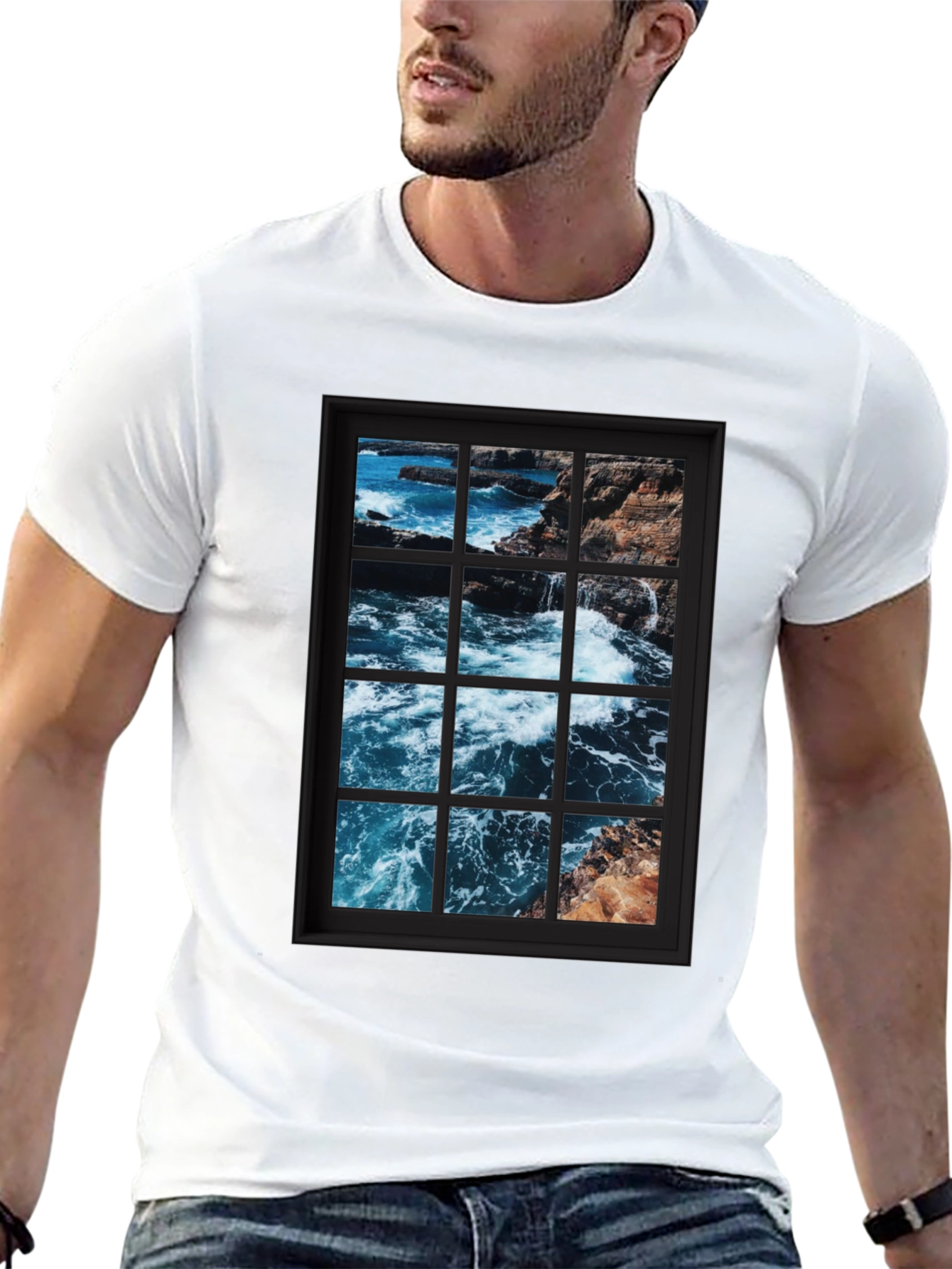 Ocean View Graphic Tee - Black Cotton T-Shirt