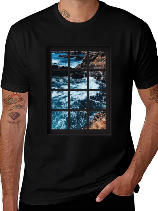 Ocean View Graphic Tee - Black Cotton T-Shirt