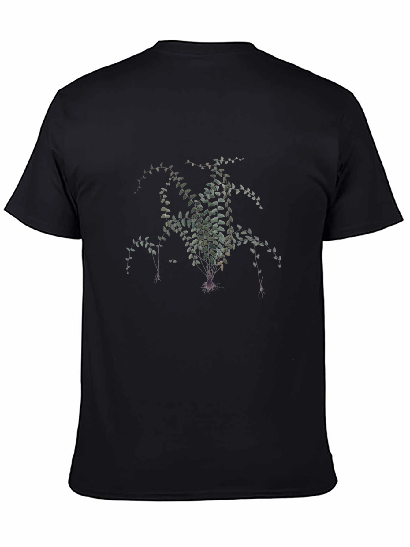 Black T-Shirt with Botanical Fern Print